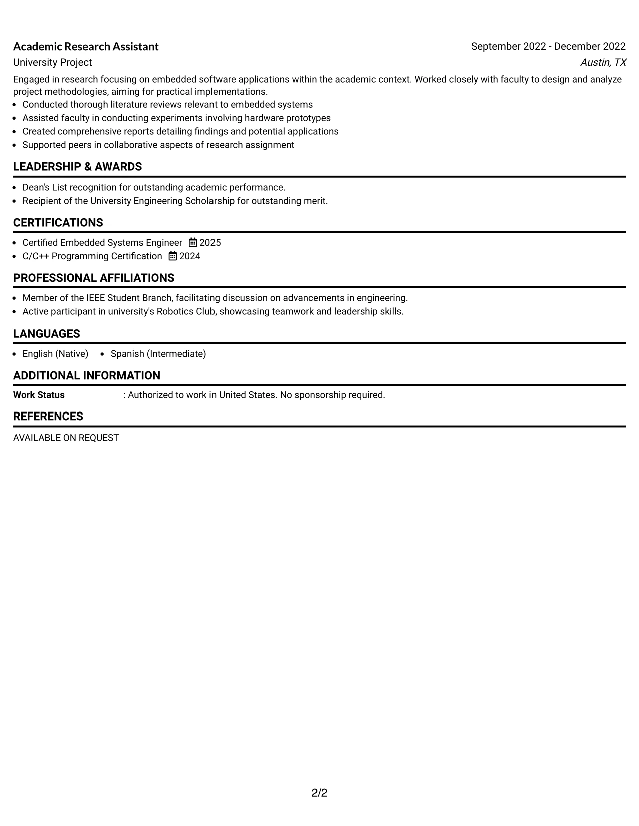 Resume Example Page 2