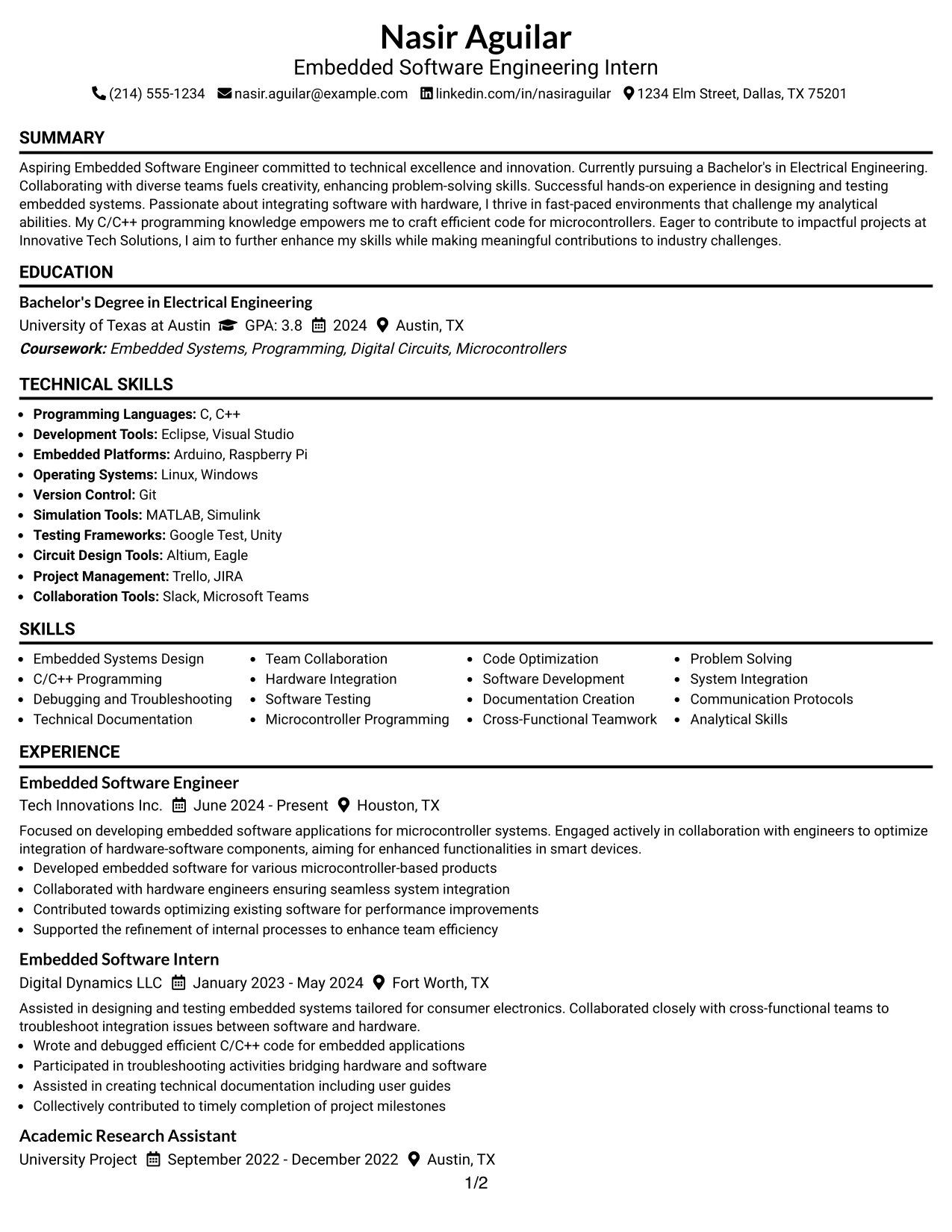 Resume Example Page 1