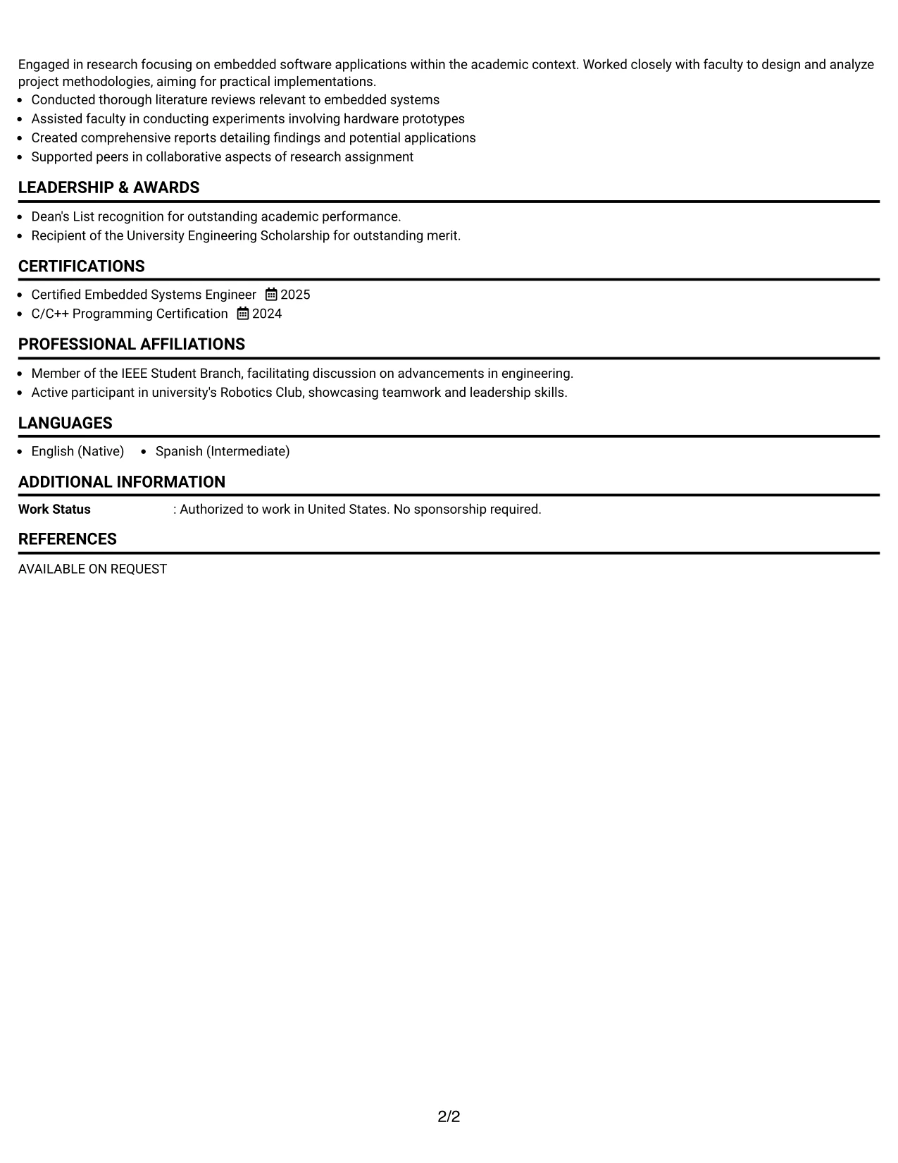 Resume Example Page 2