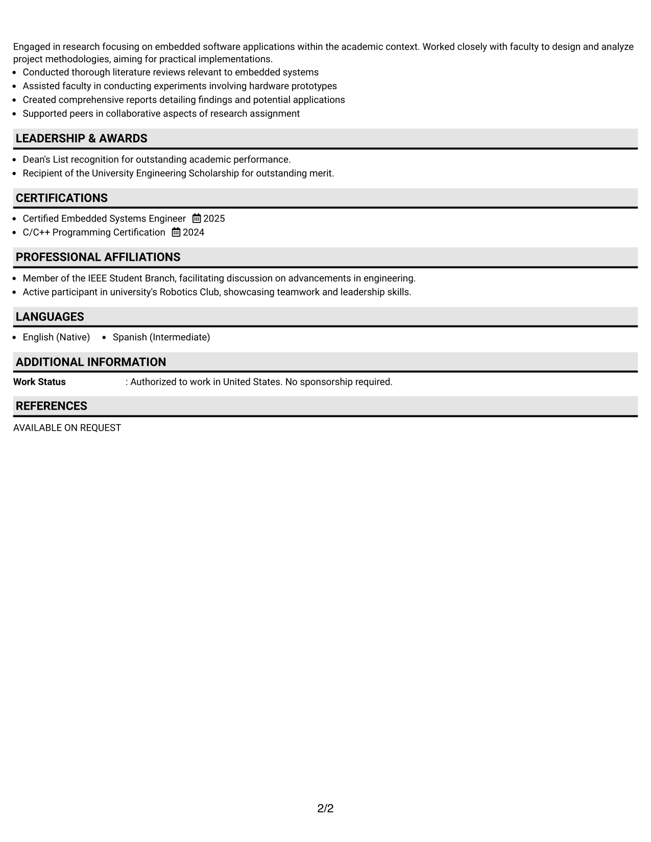 Resume Example Page 2