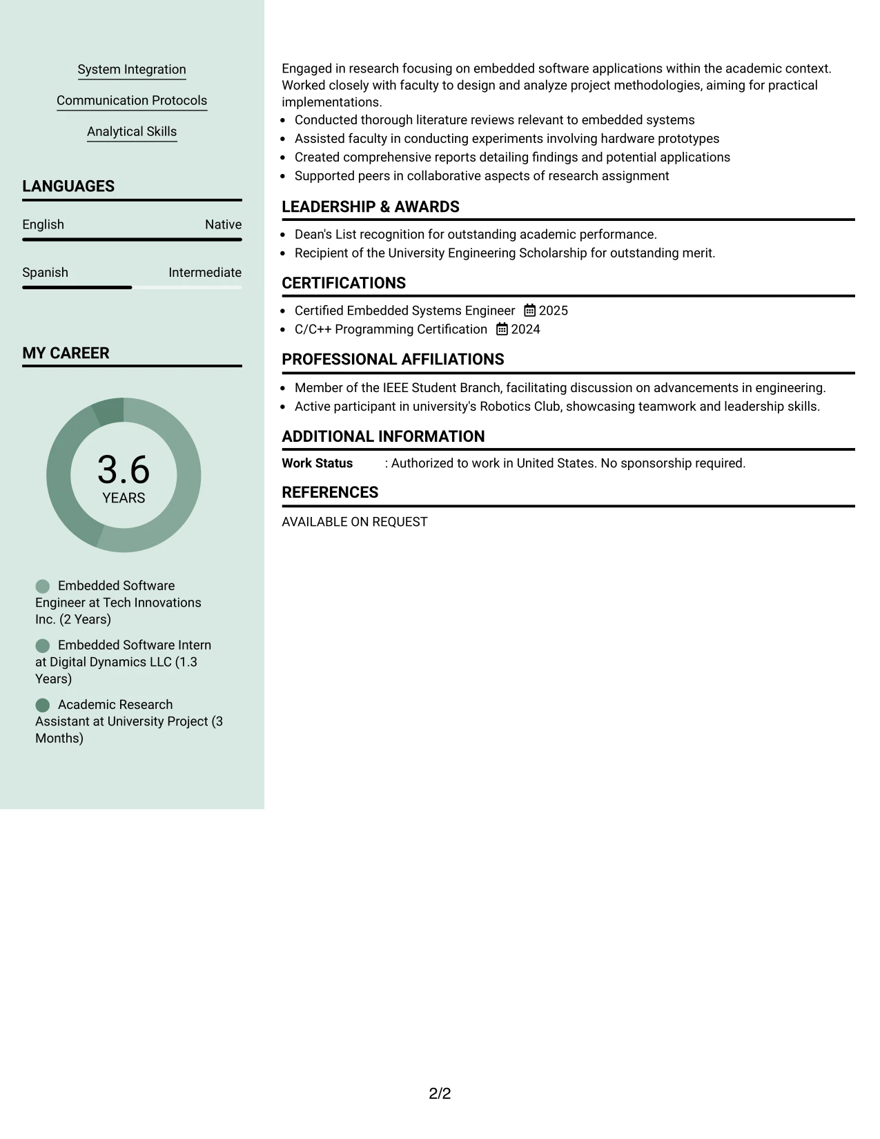 Resume Example Page 2