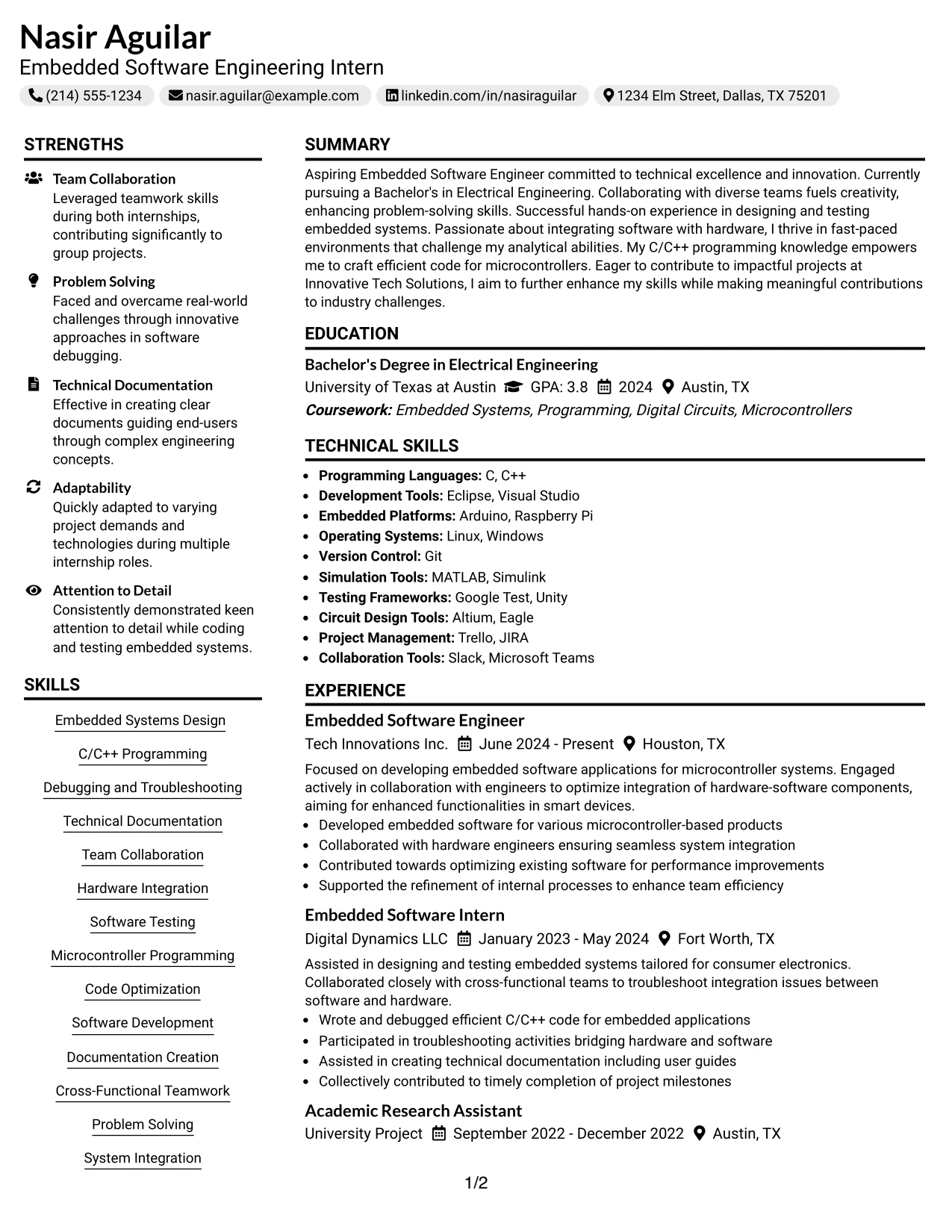 Resume Example Page 1