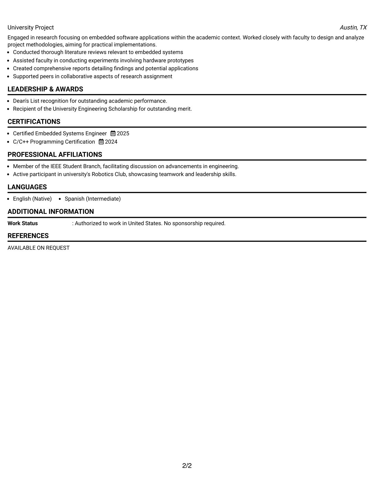 Resume Example Page 2