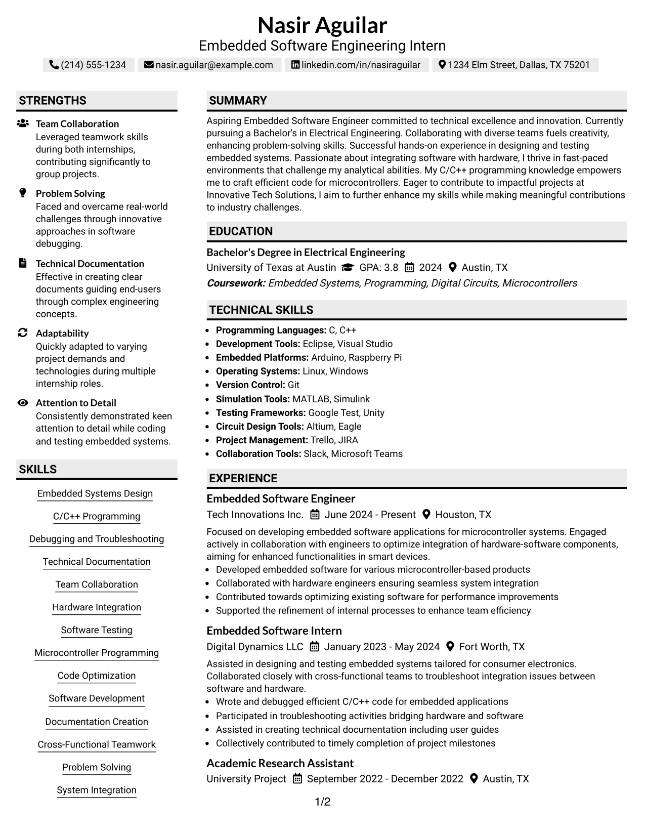 Resume Example Page 1