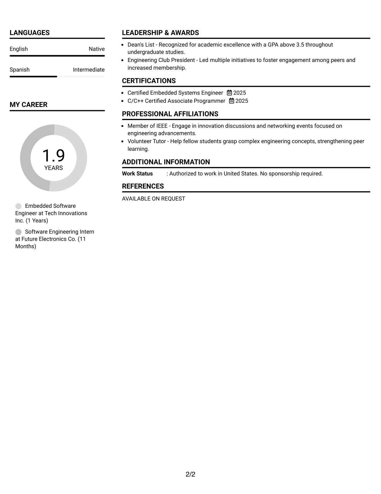 Resume Example Page 2
