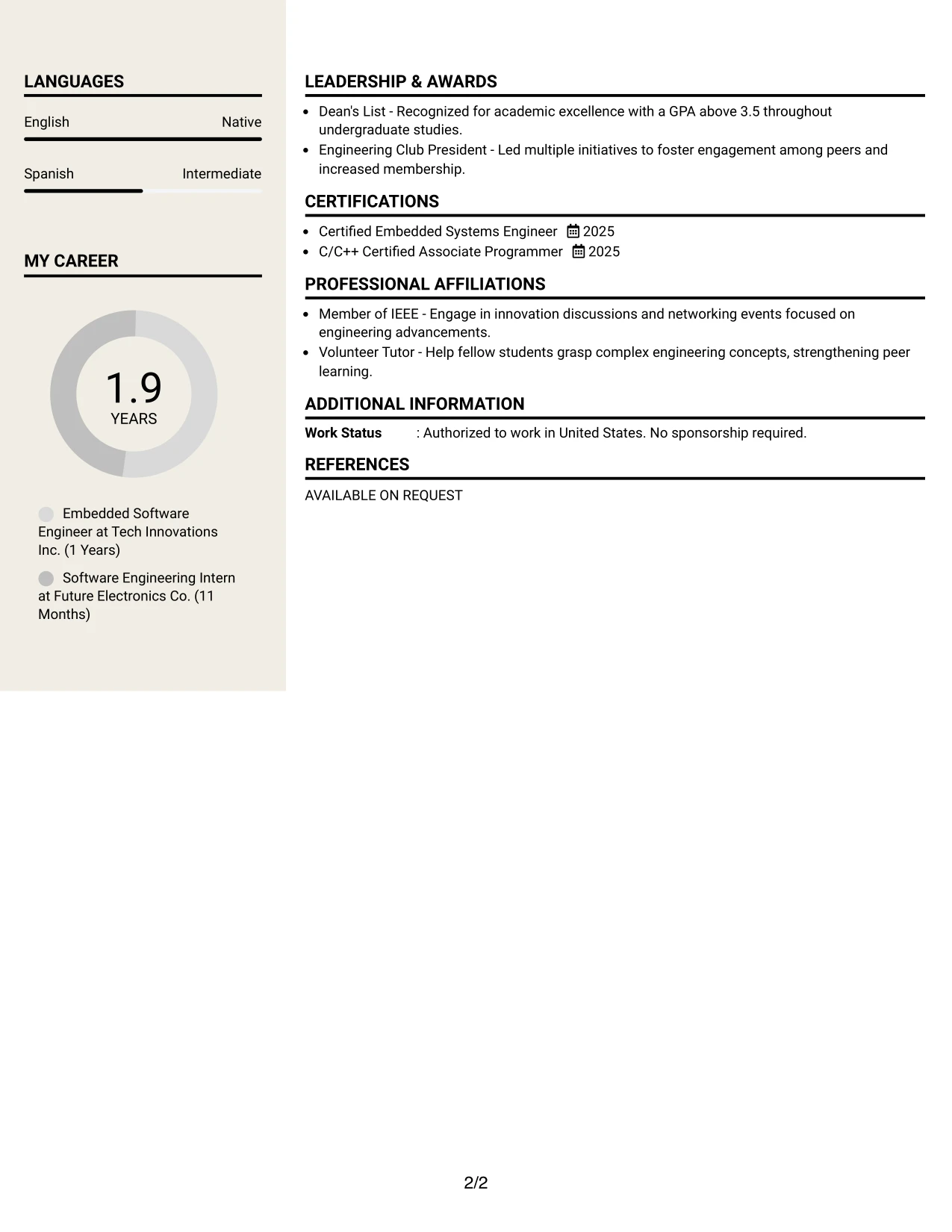 Resume Example Page 2