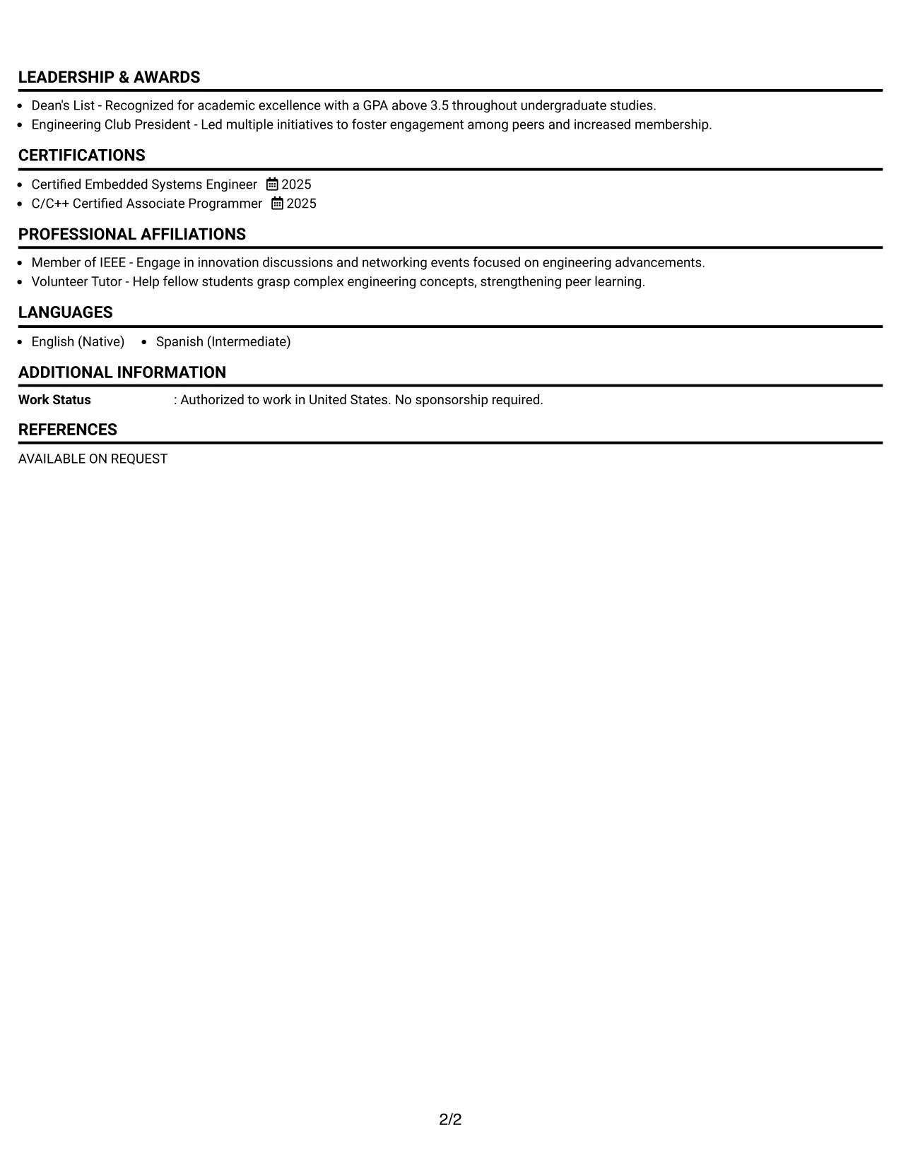 Resume Example Page 2