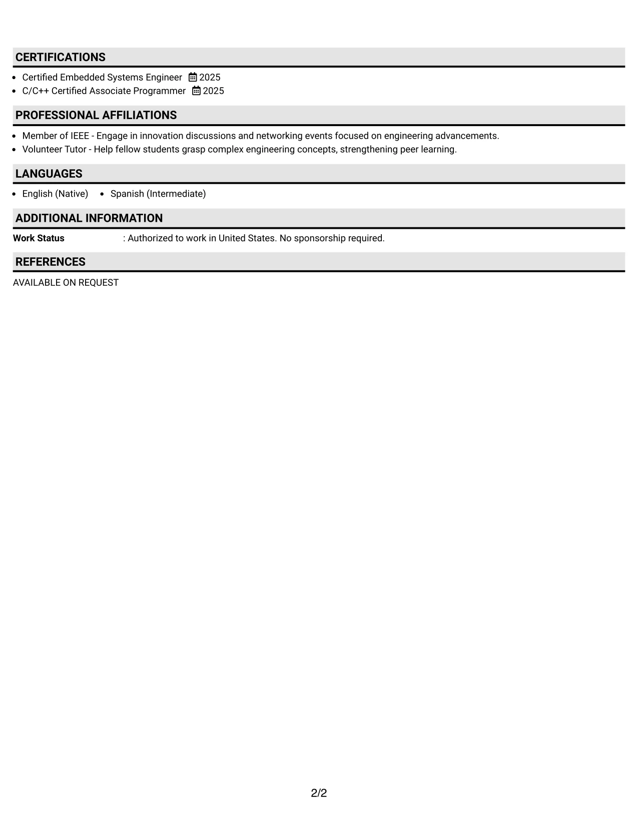 Resume Example Page 2