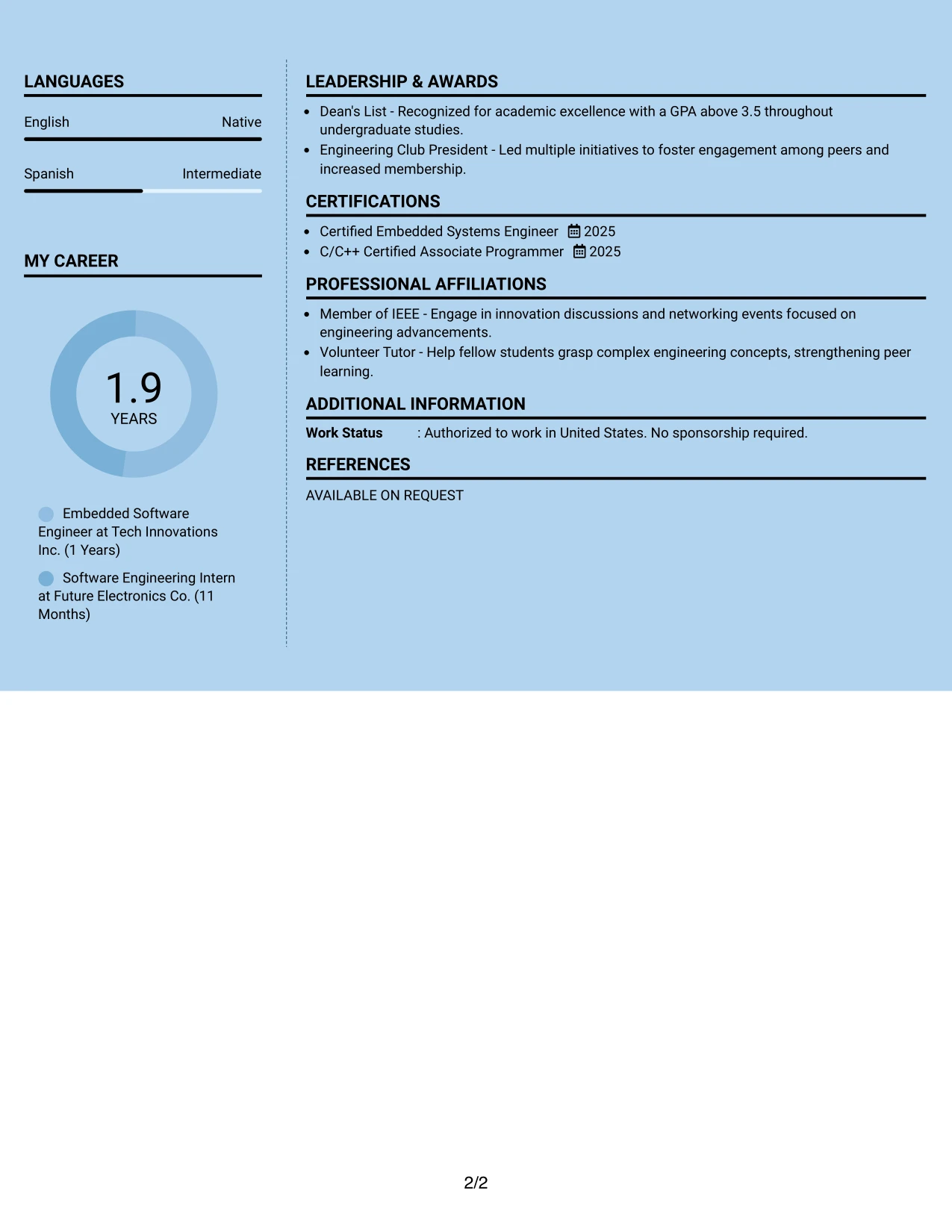 Resume Example Page 2