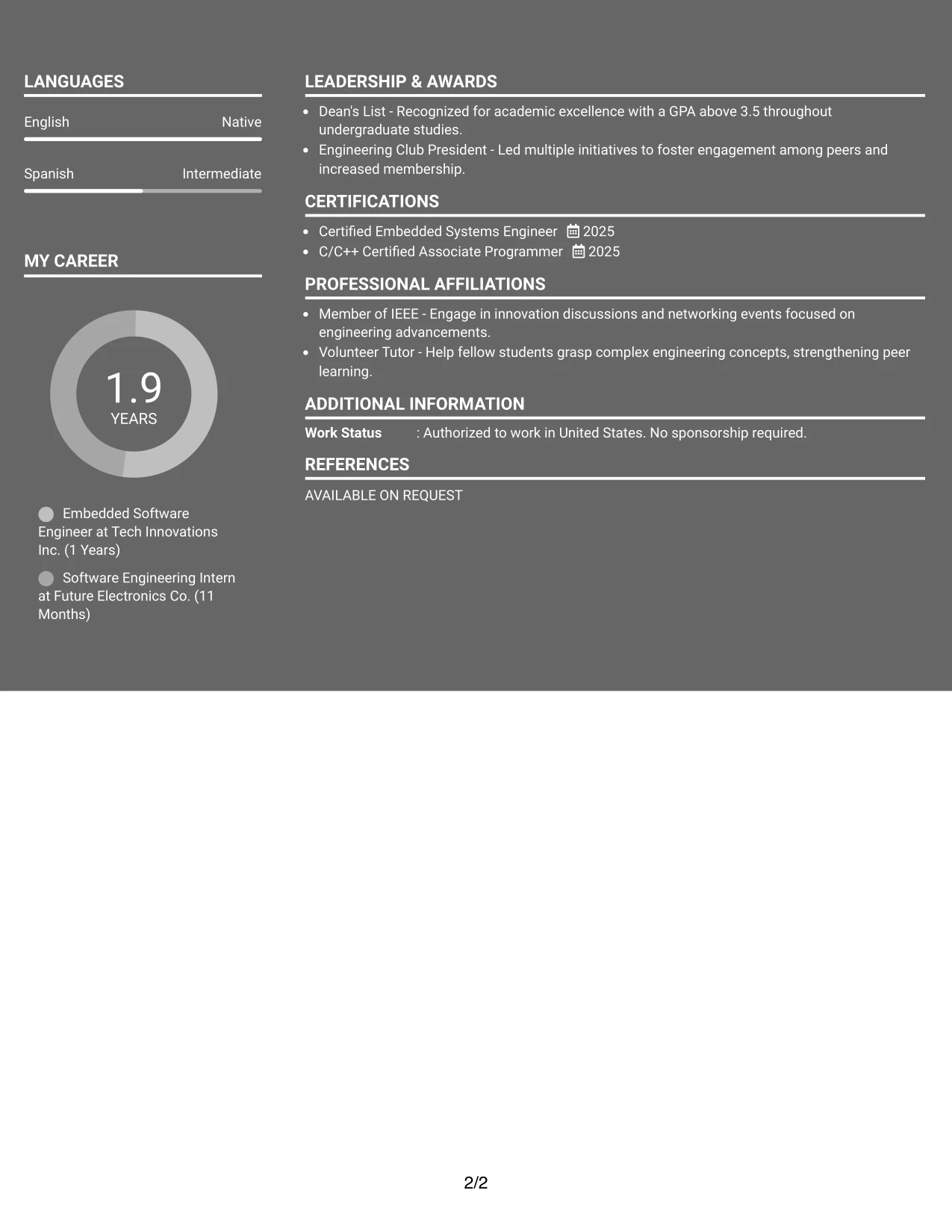 Resume Example Page 2
