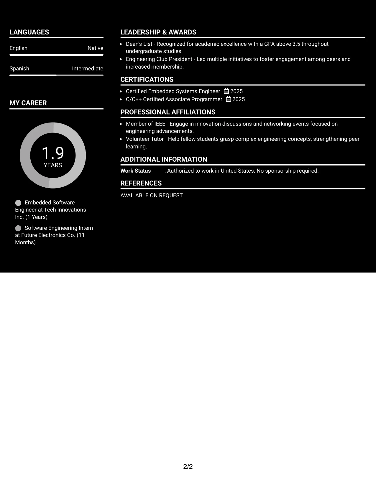 Resume Example Page 2
