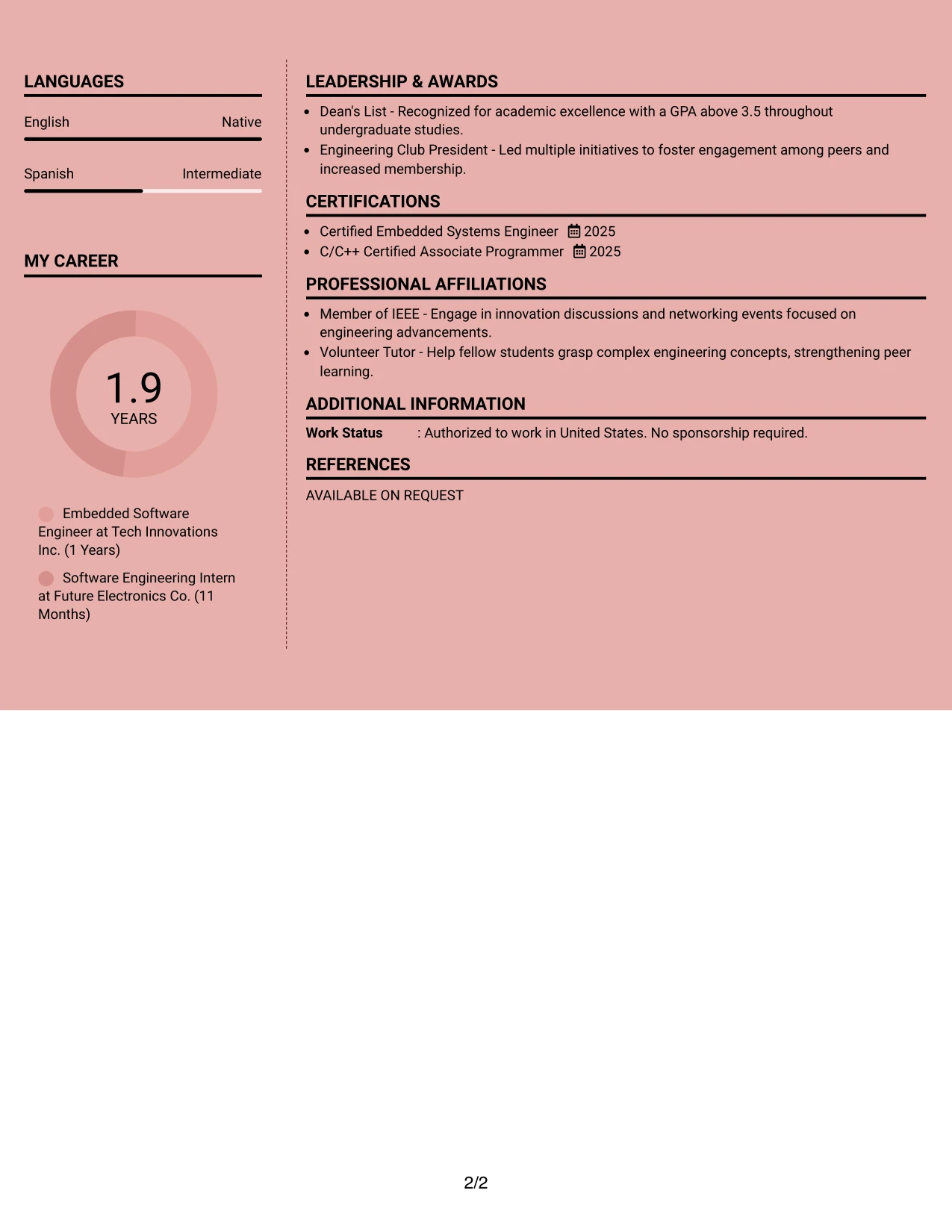 Resume Example Page 2