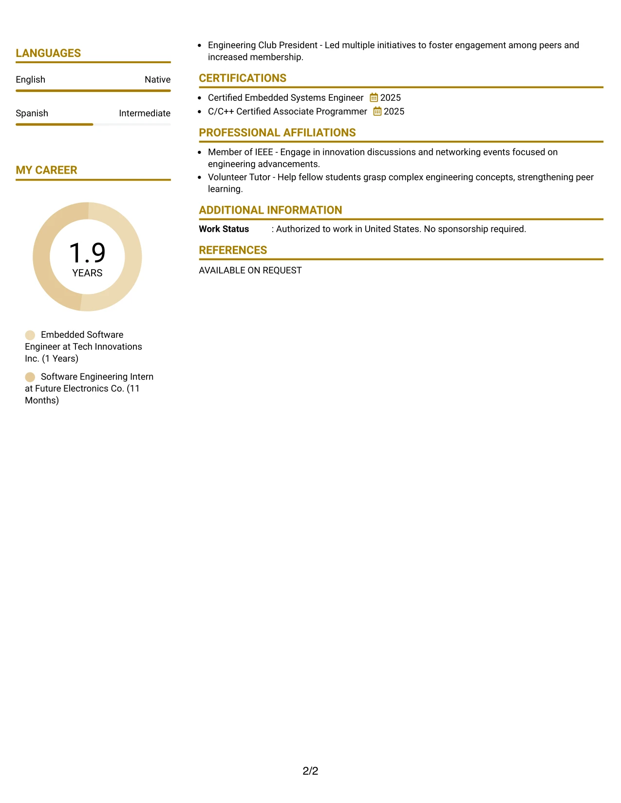 Resume Example Page 2