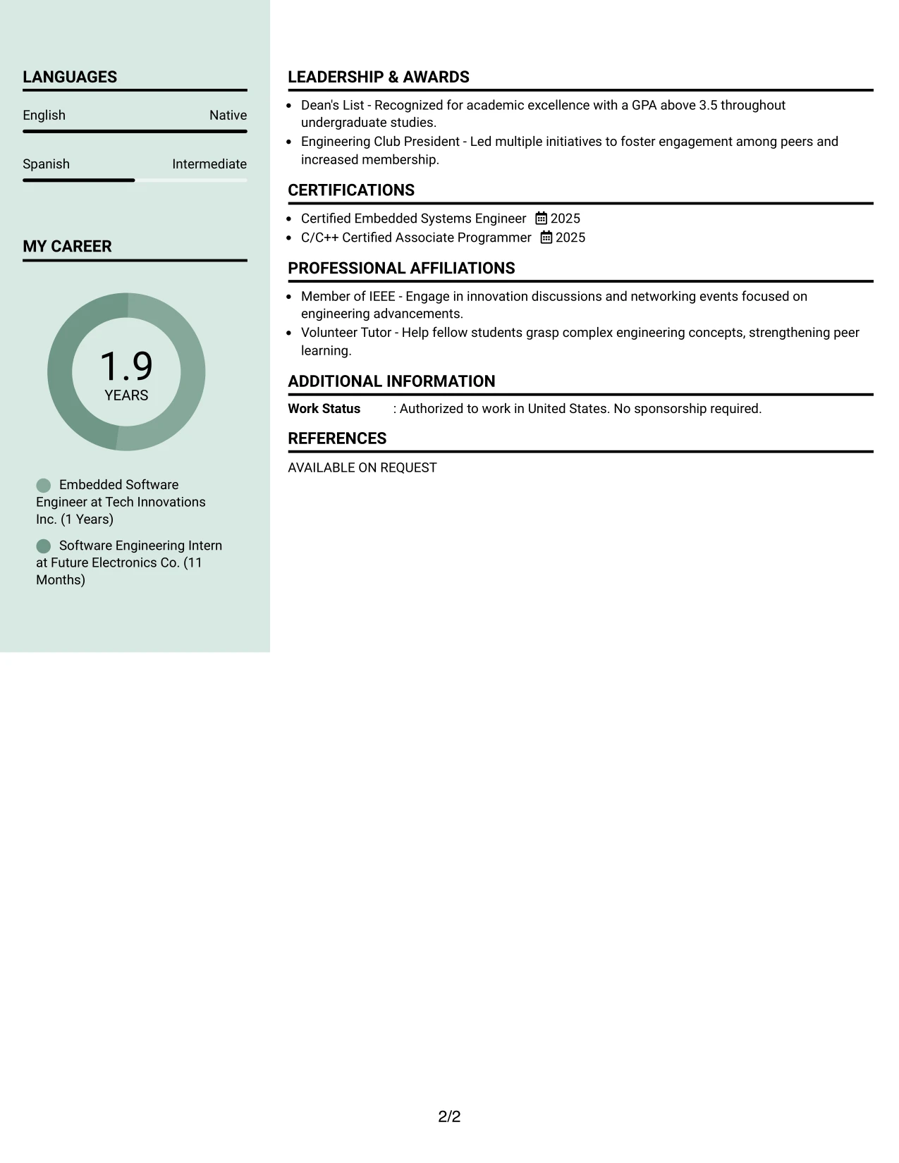 Resume Example Page 2
