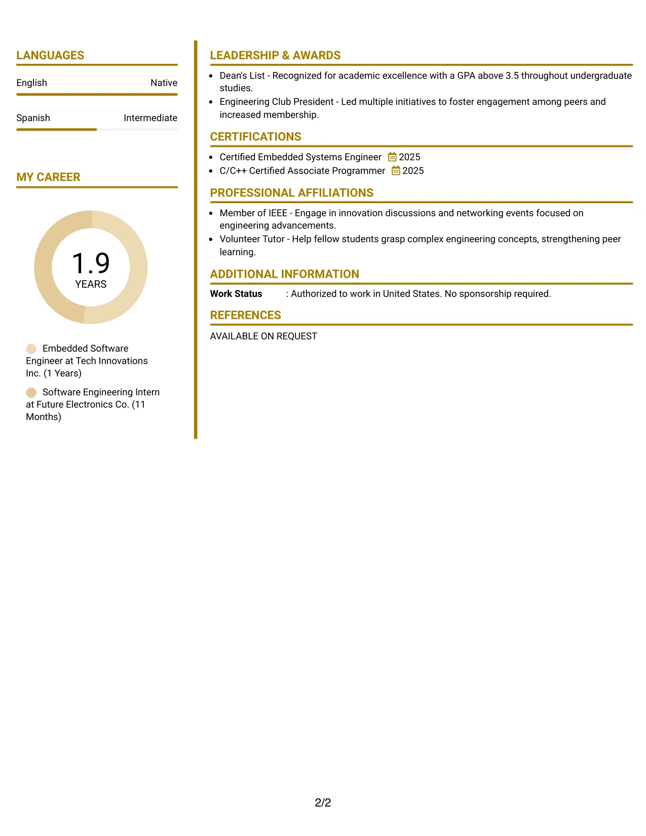 Resume Example Page 2