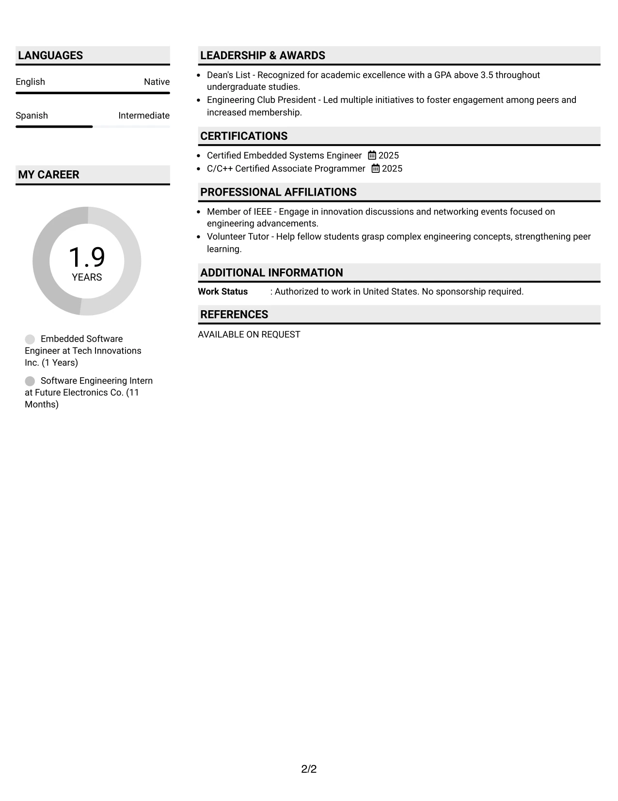 Resume Example Page 2
