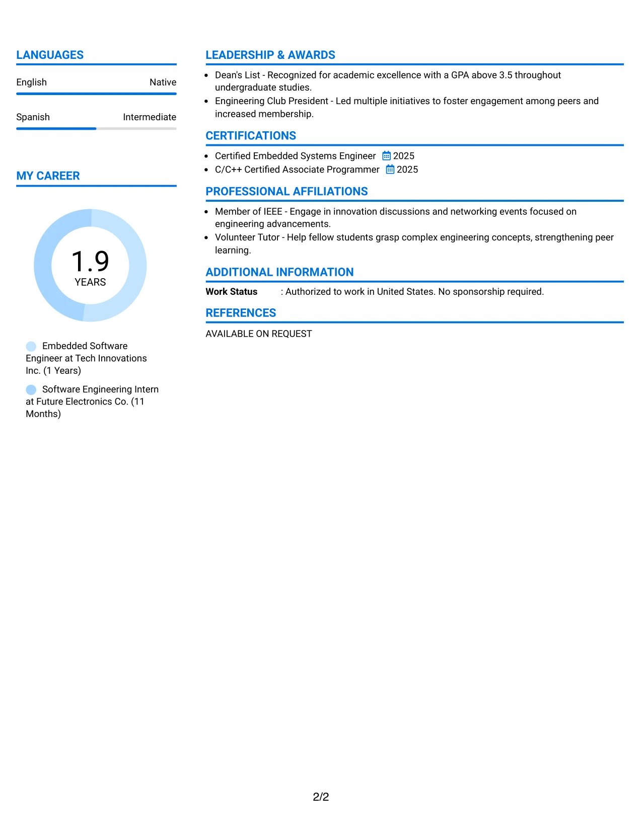 Resume Example Page 2