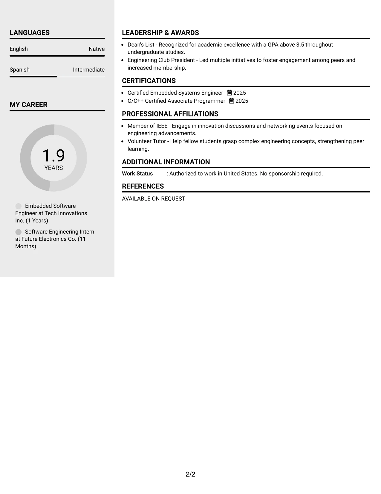 Resume Example Page 2