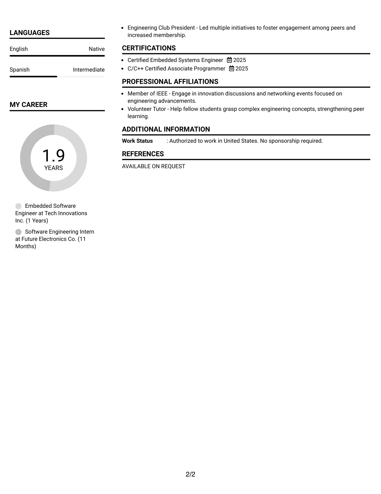 Resume Example Page 2