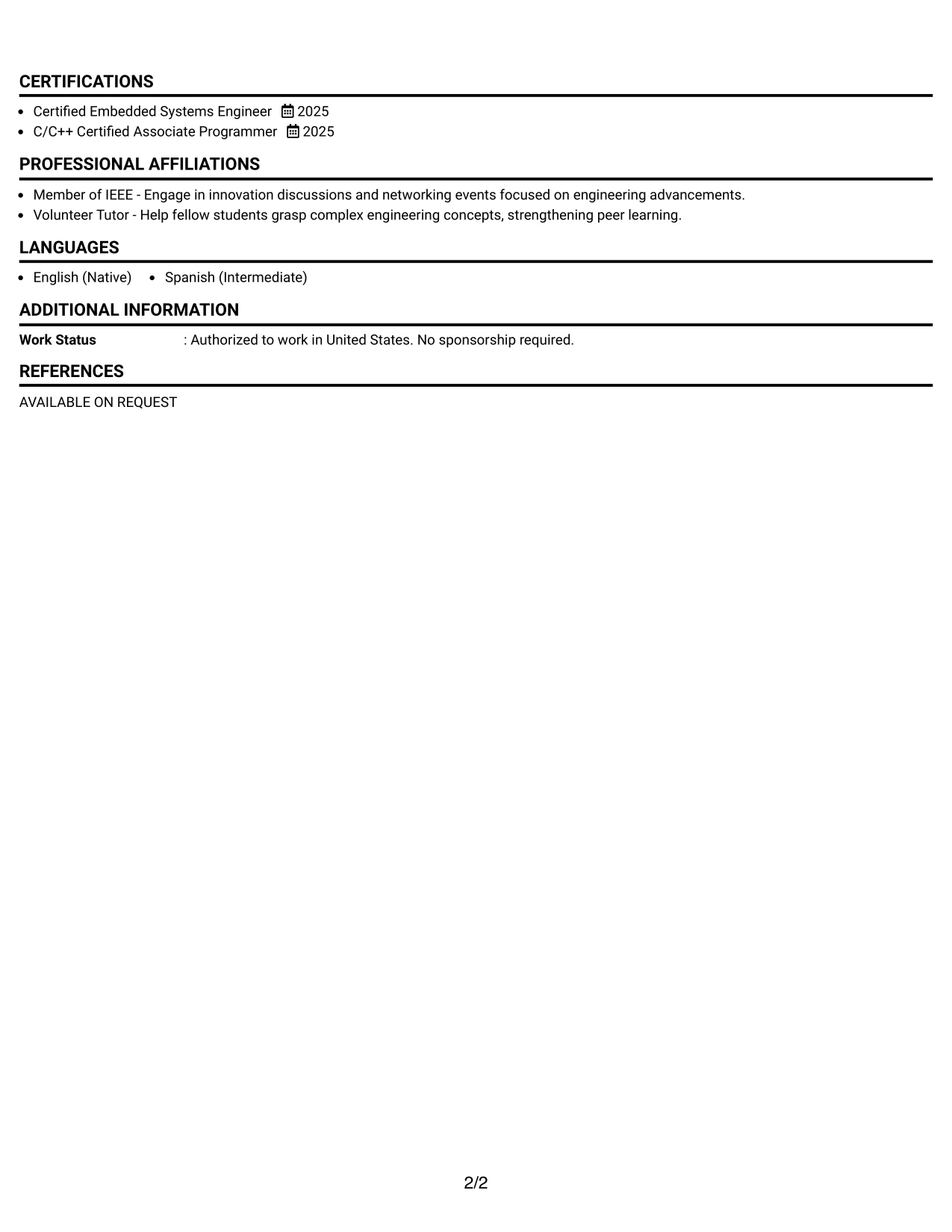 Resume Example Page 2