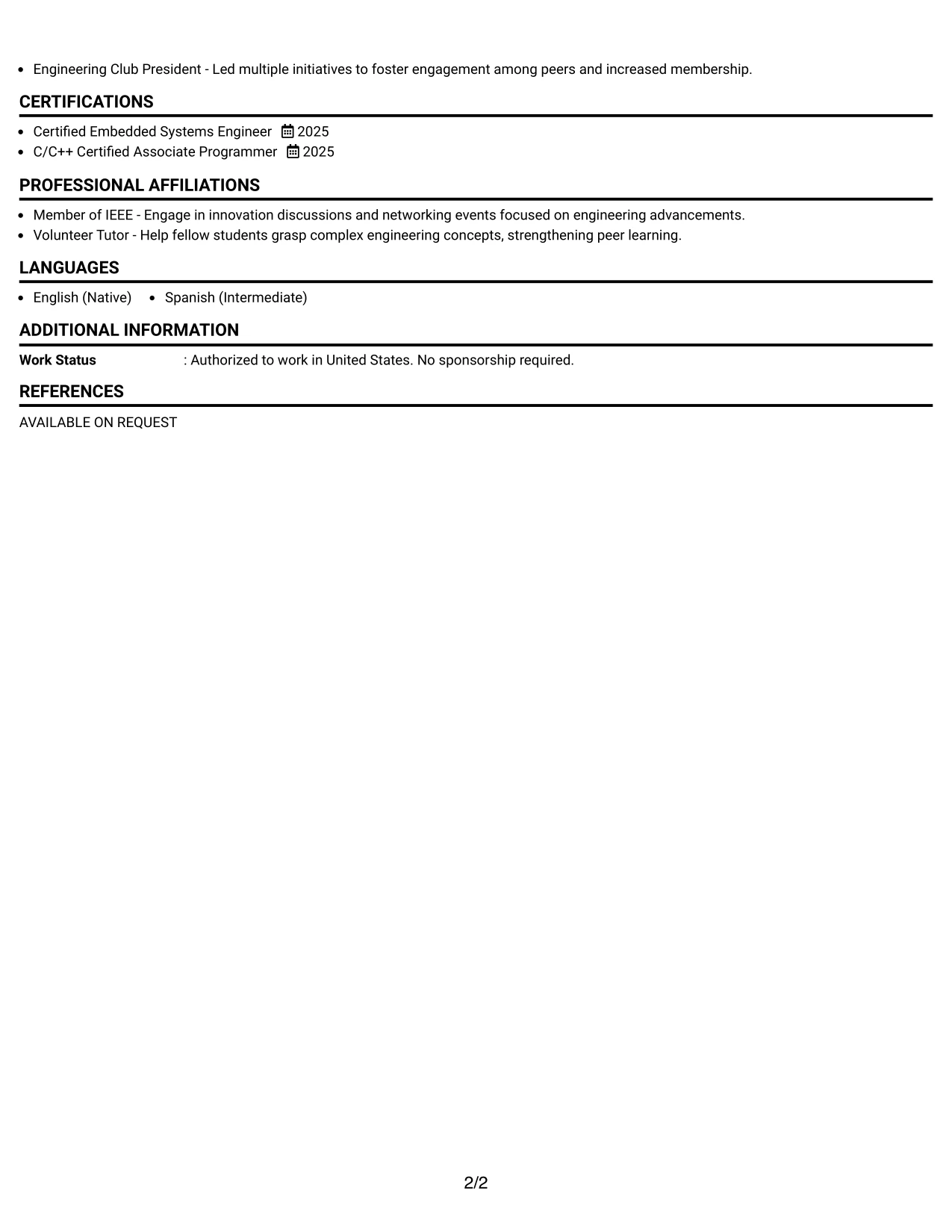 Resume Example Page 2