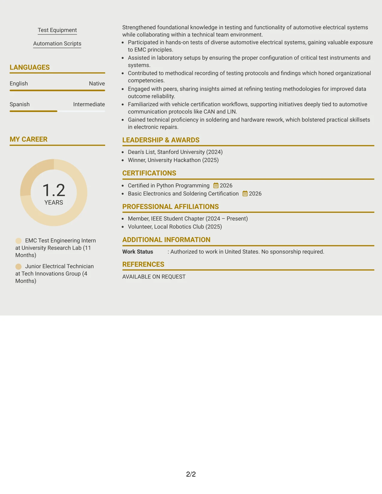 Resume Example Page 2