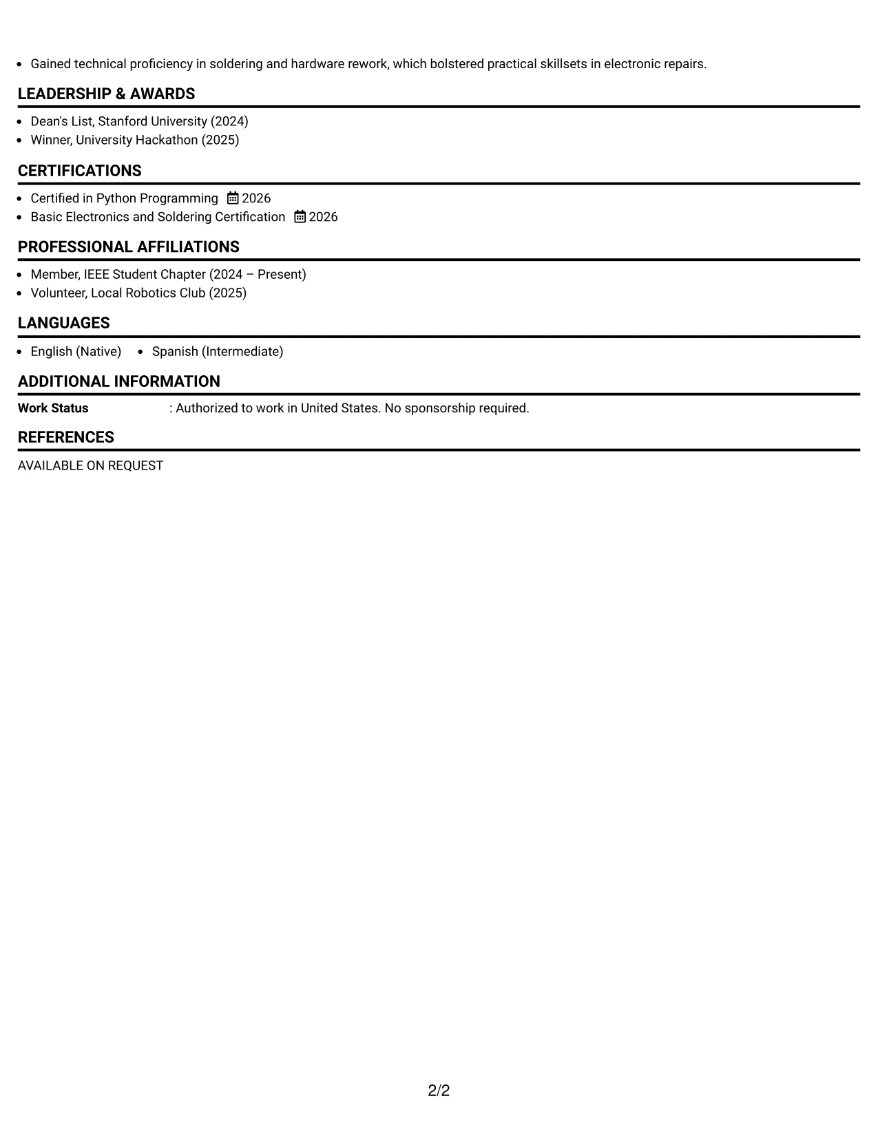 Resume Example Page 2