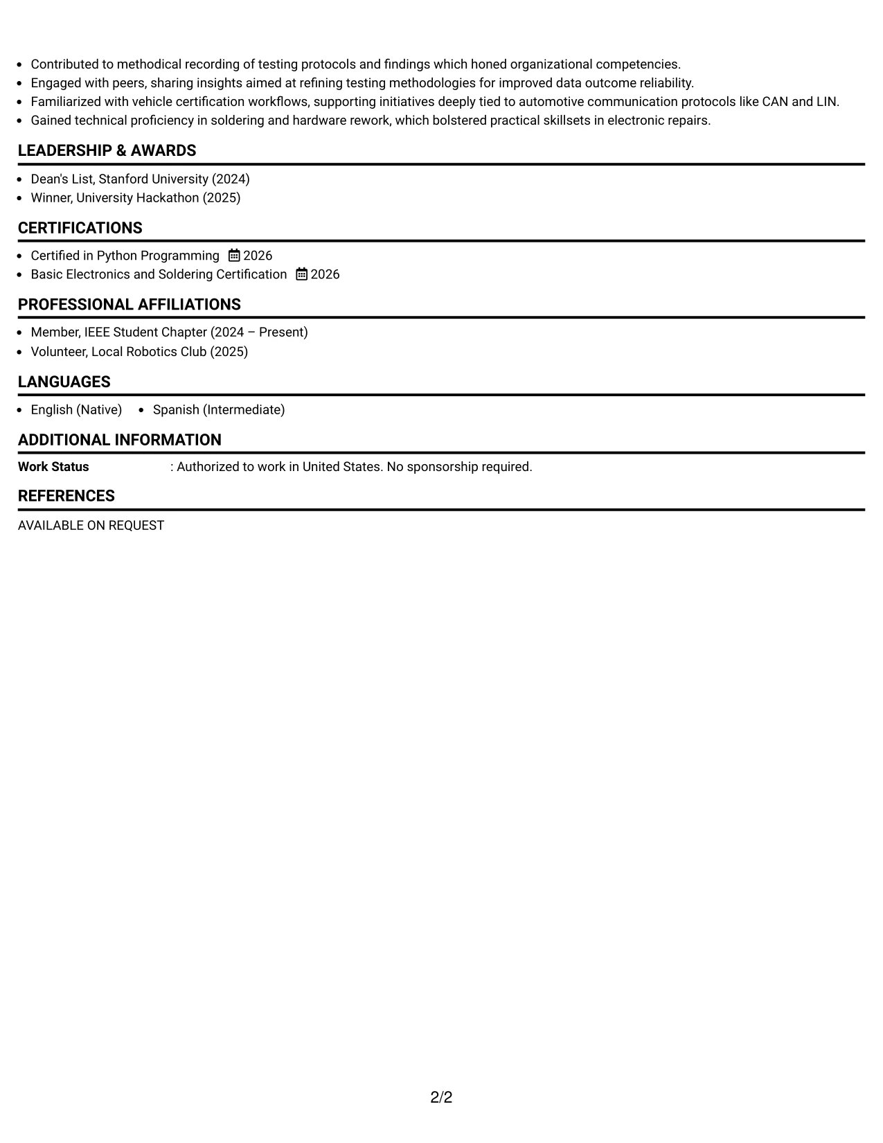 Resume Example Page 2