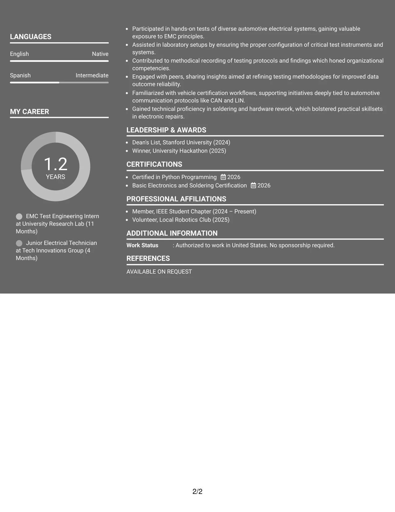 Resume Example Page 2
