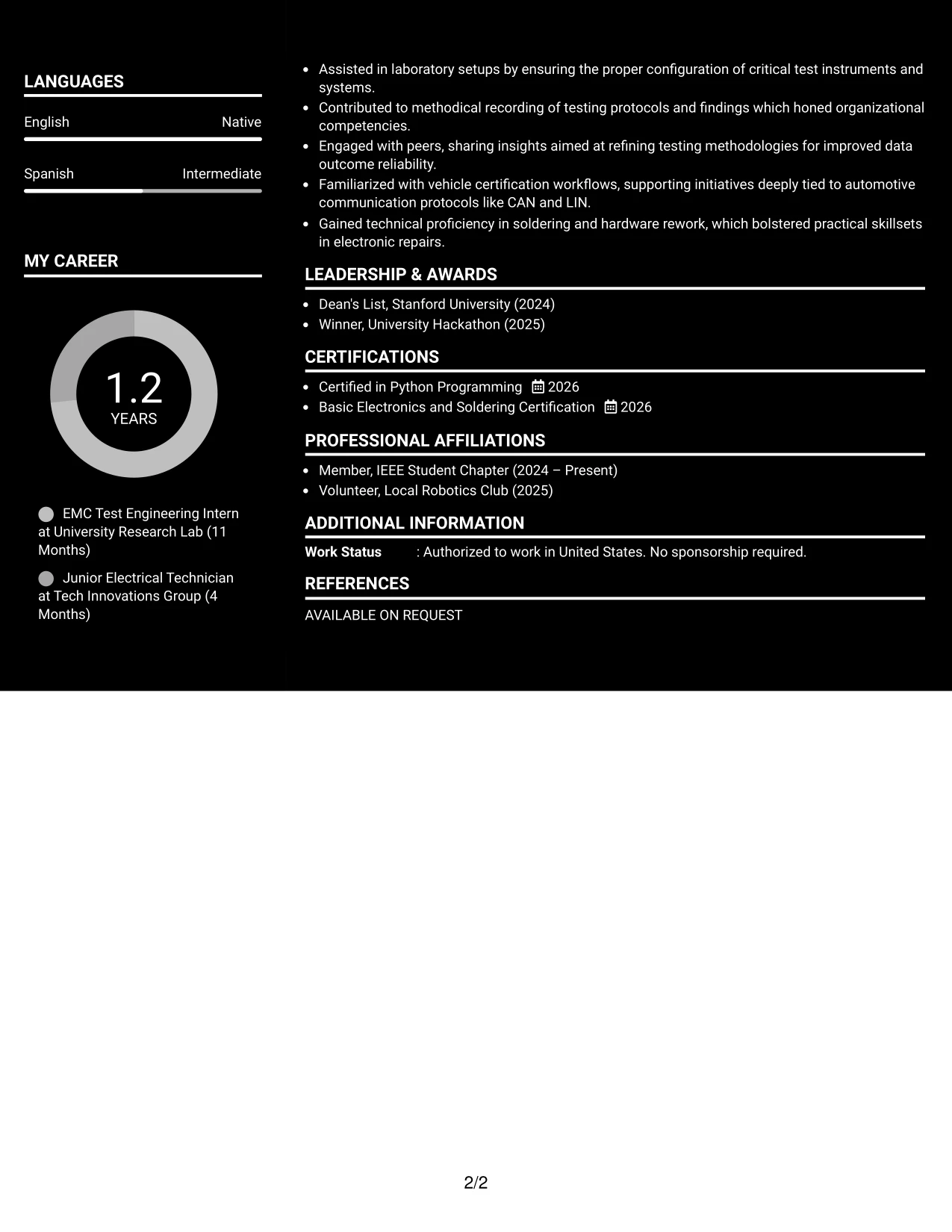 Resume Example Page 2