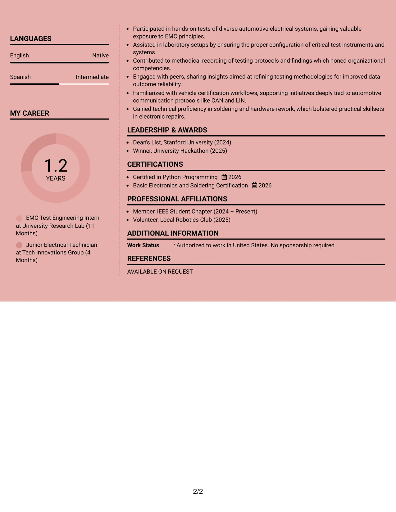 Resume Example Page 2