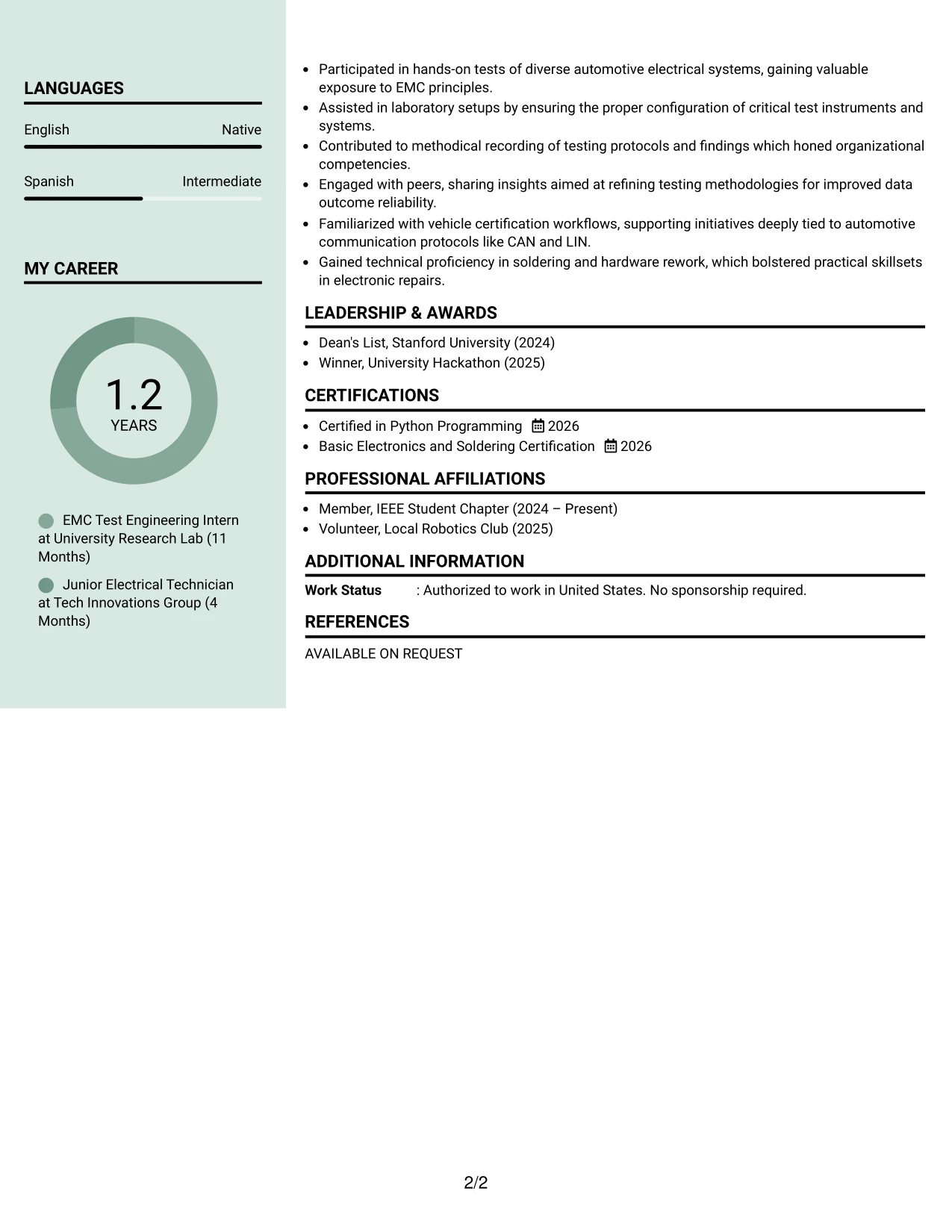 Resume Example Page 2