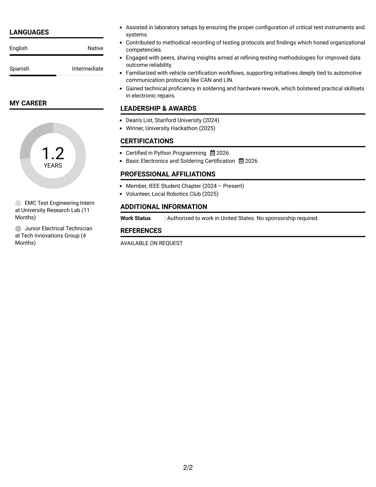 Resume Example Page 2