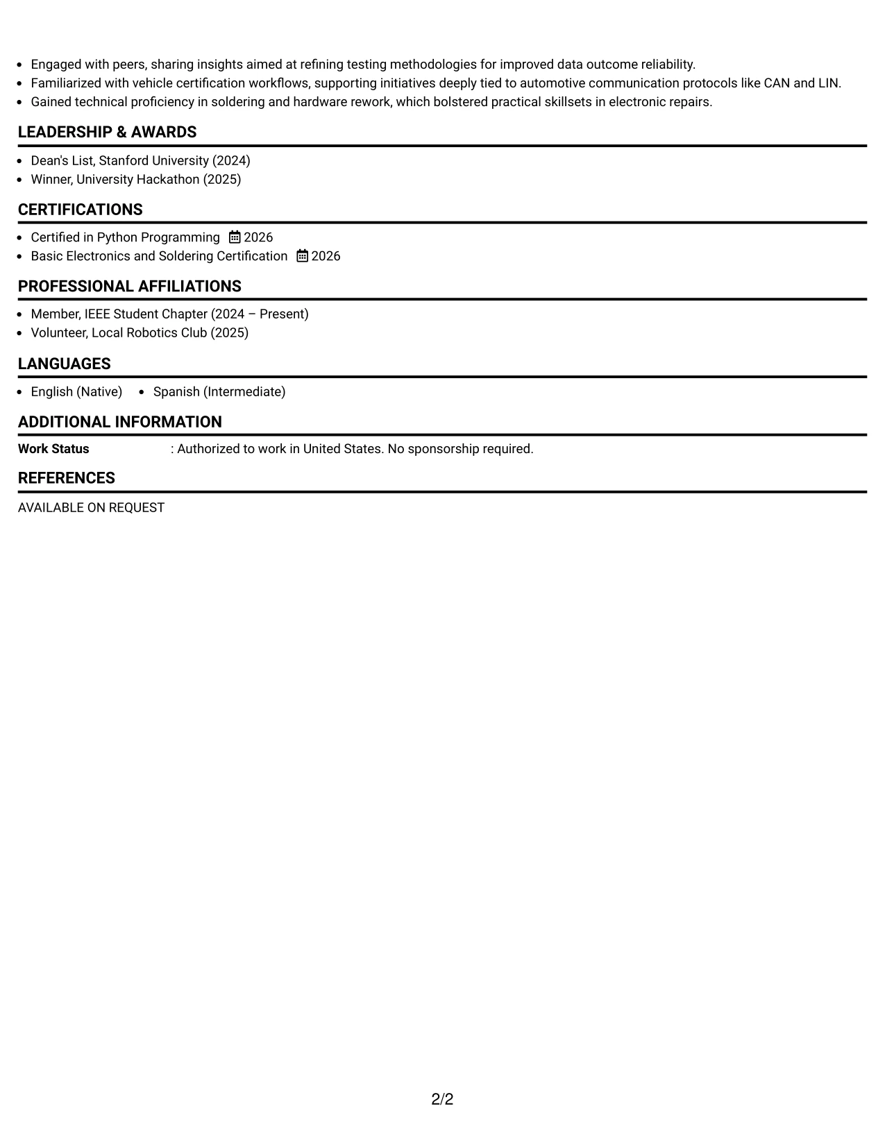 Resume Example Page 2