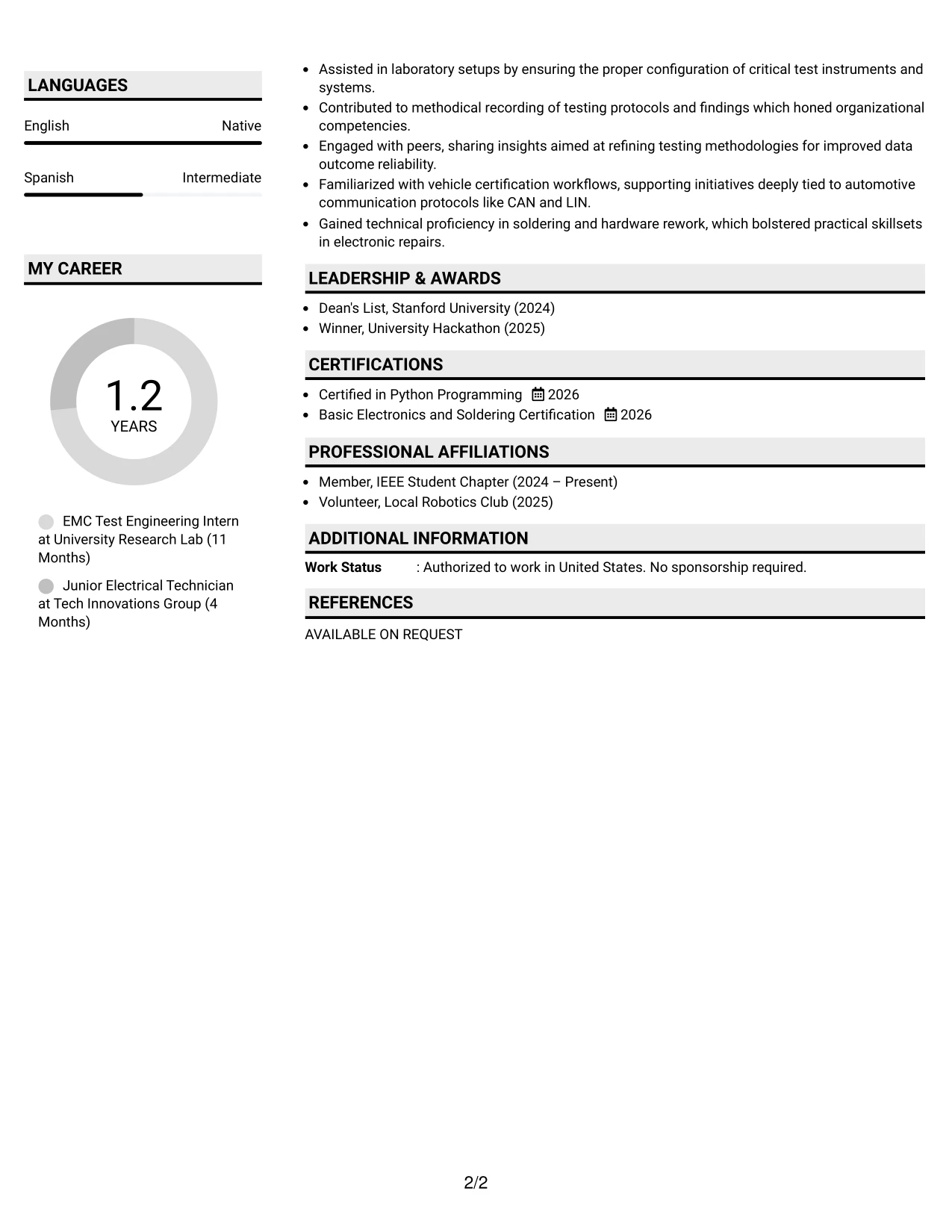 Resume Example Page 2