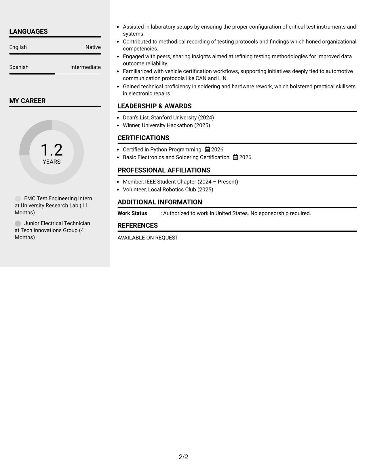 Resume Example Page 2