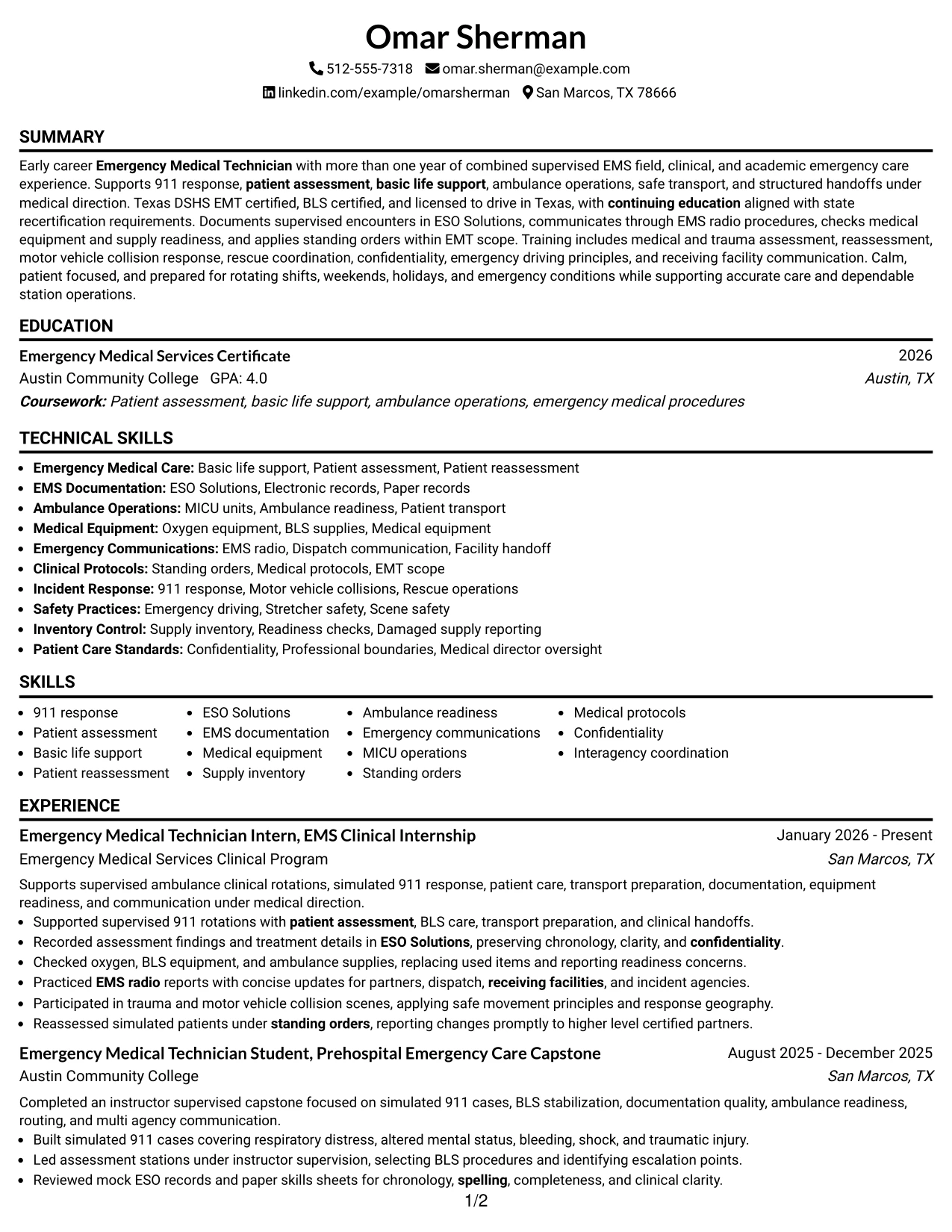 Resume Example Page 1