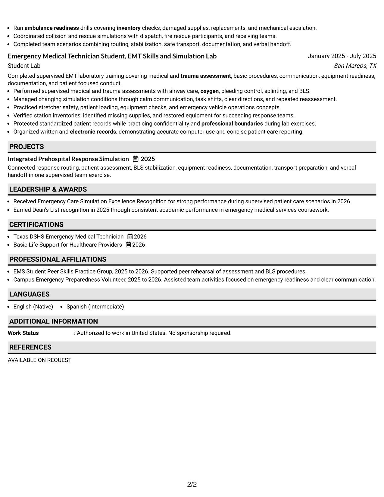 Resume Example Page 2