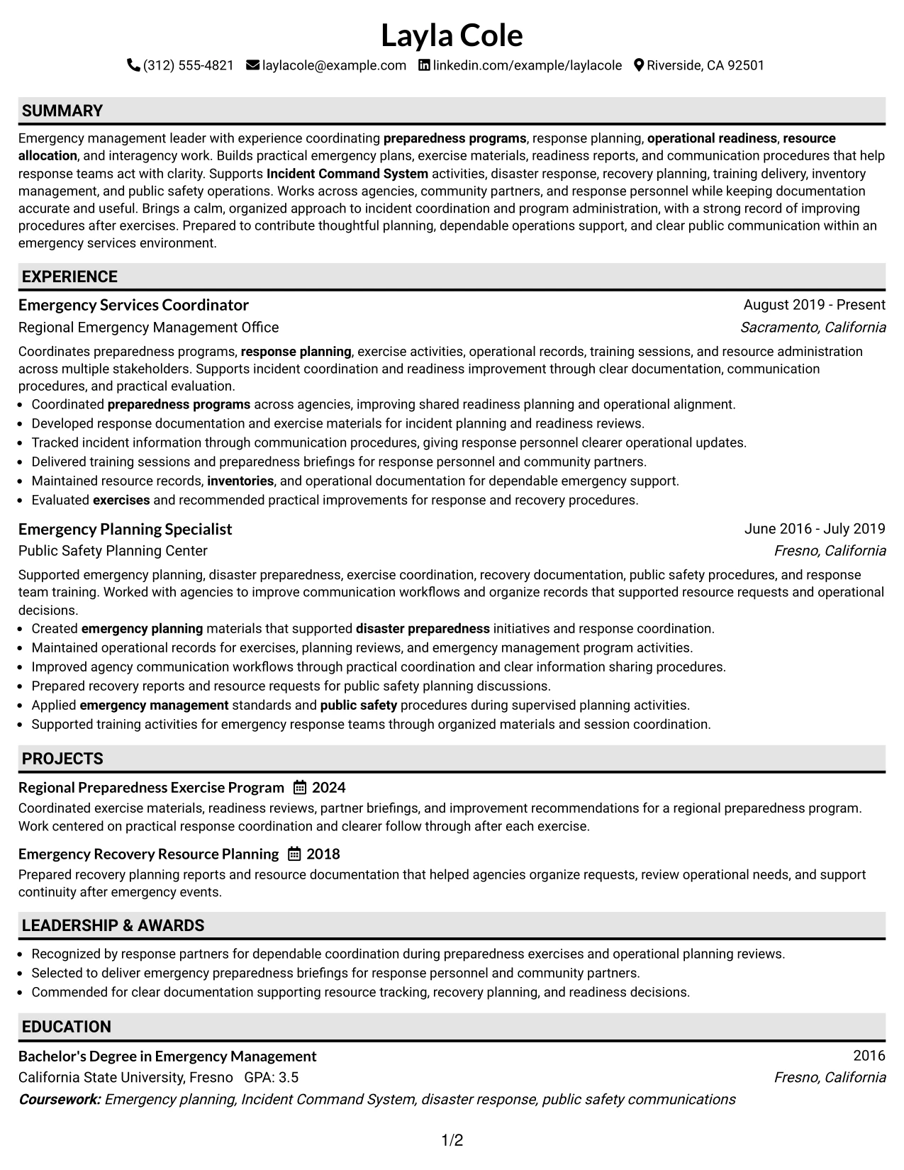 Resume Example Page 1