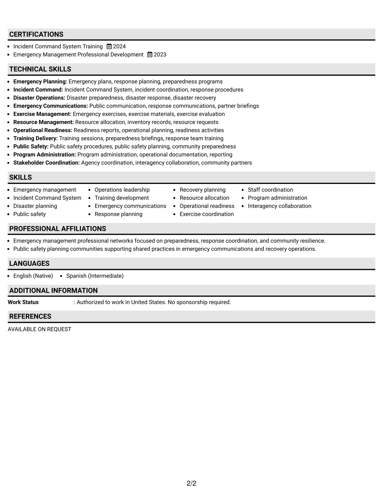 Resume Example Page 2