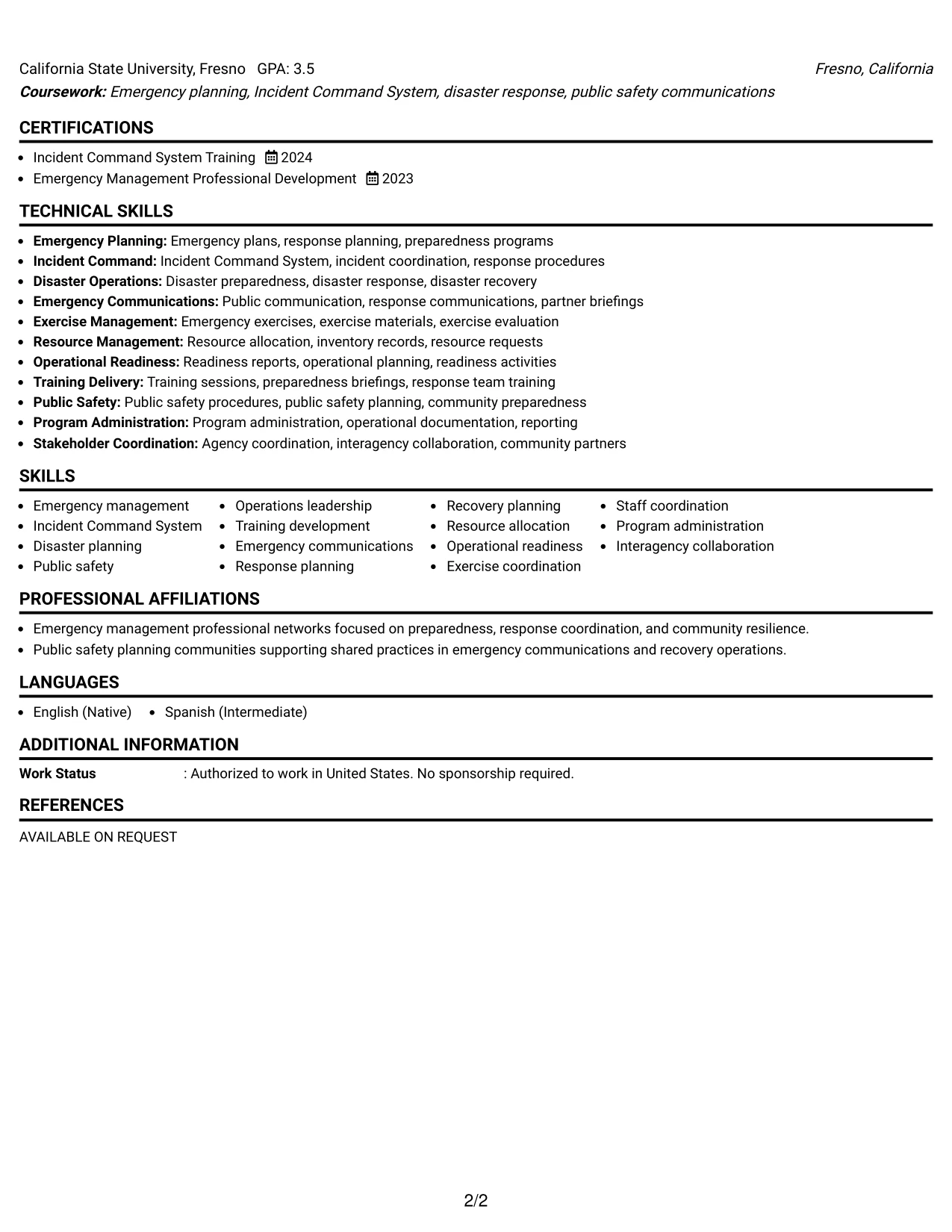Resume Example Page 2