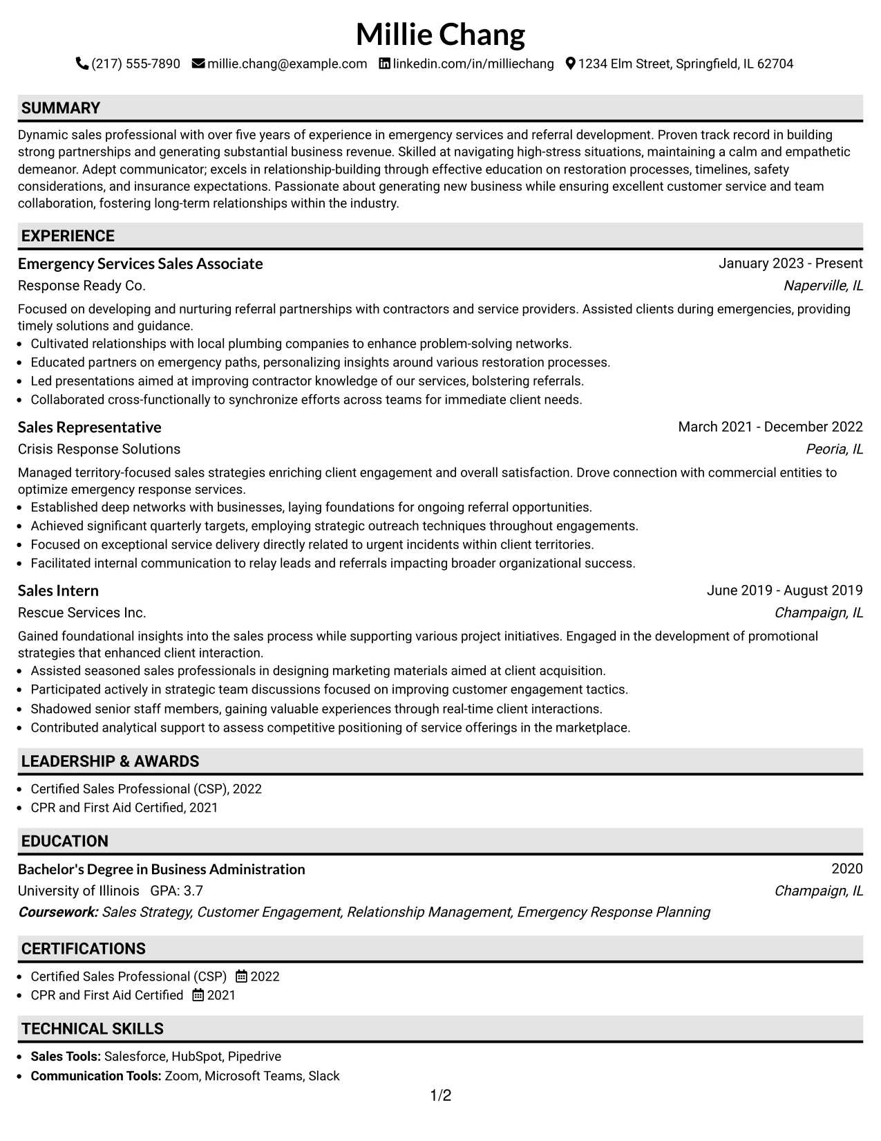 Resume Example Page 1