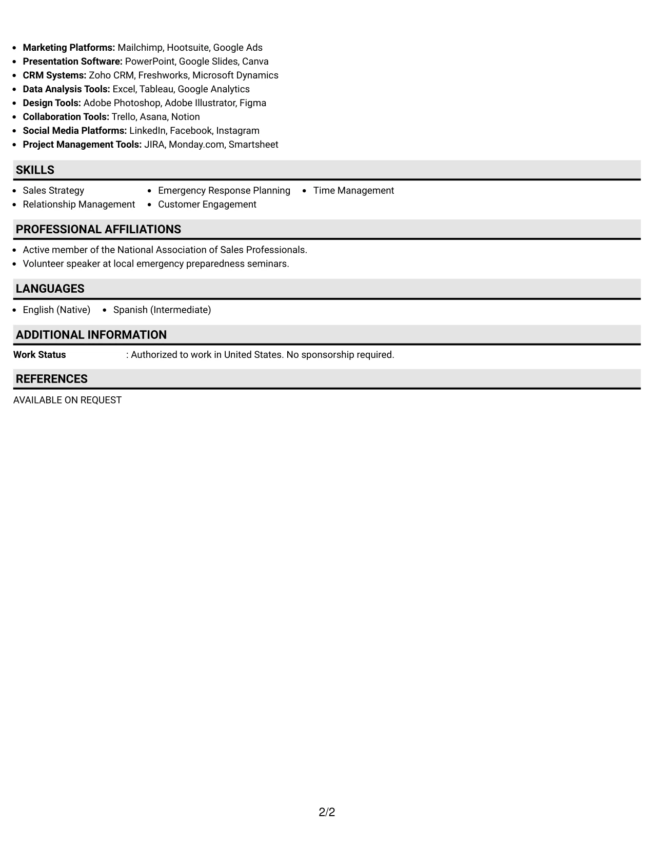 Resume Example Page 2