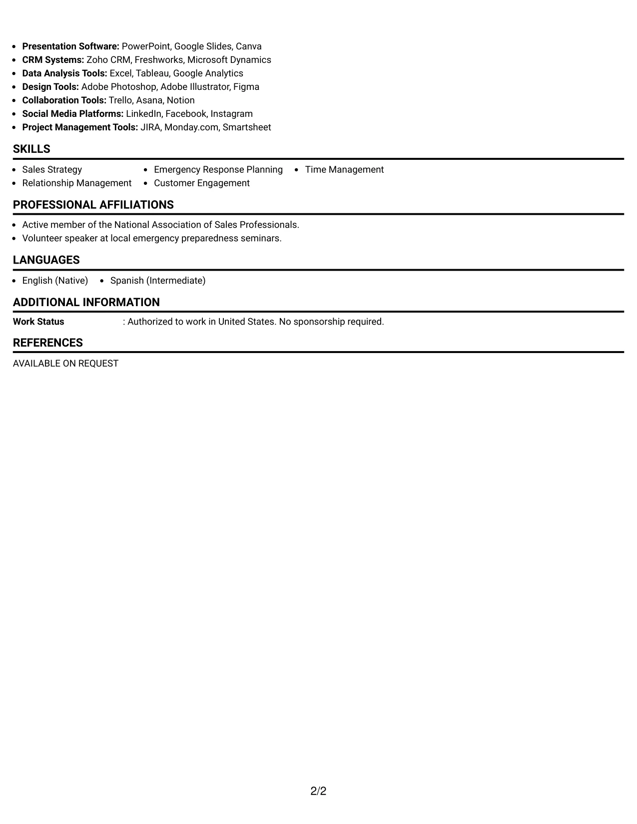 Resume Example Page 2