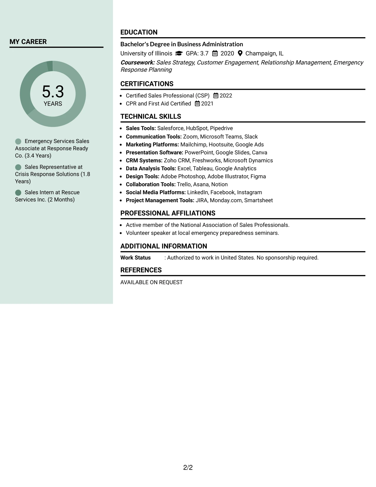 Resume Example Page 2