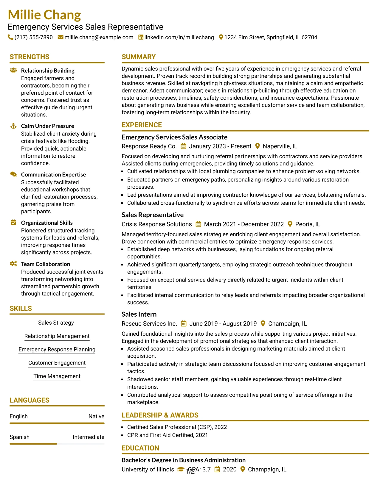 Resume Example Page 1
