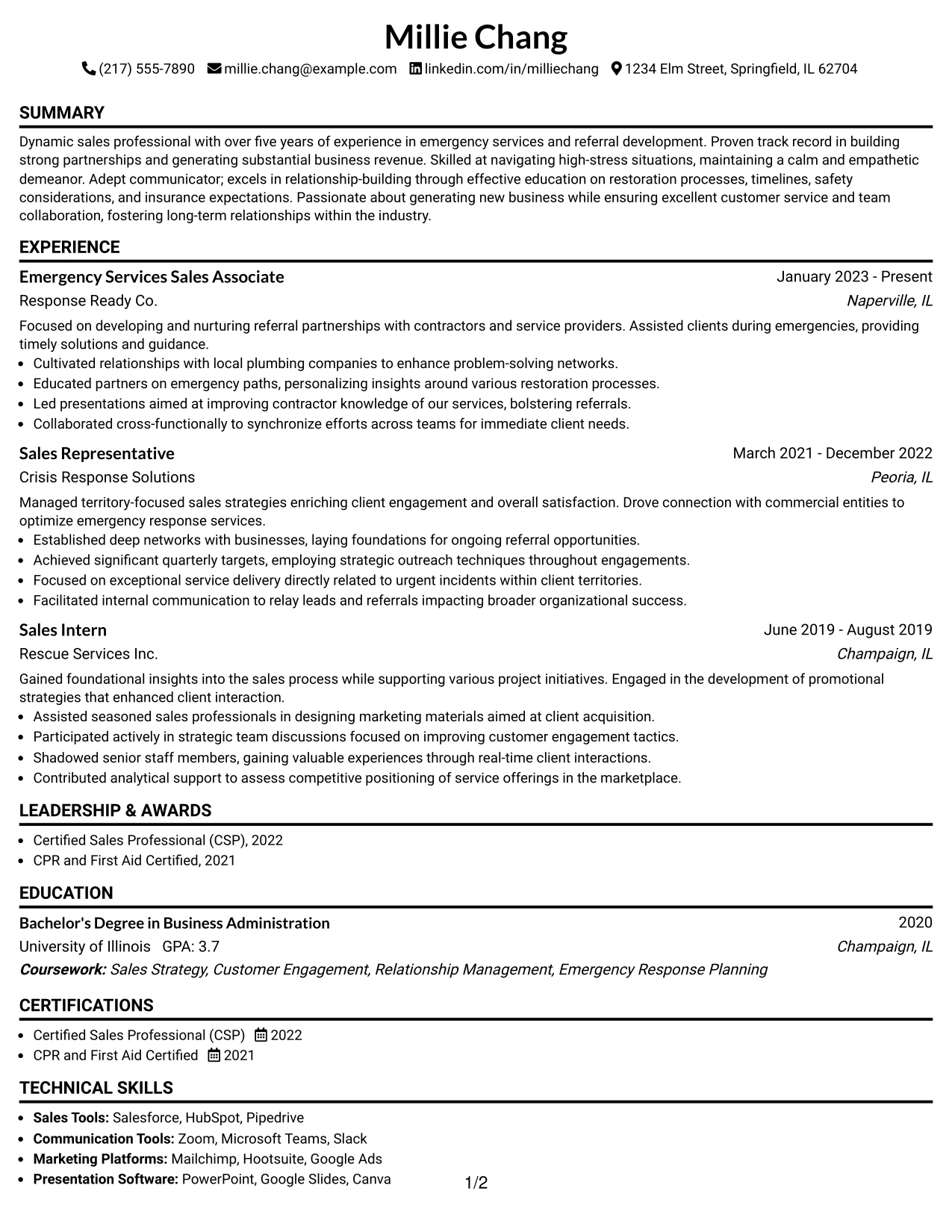 Resume Example Page 1