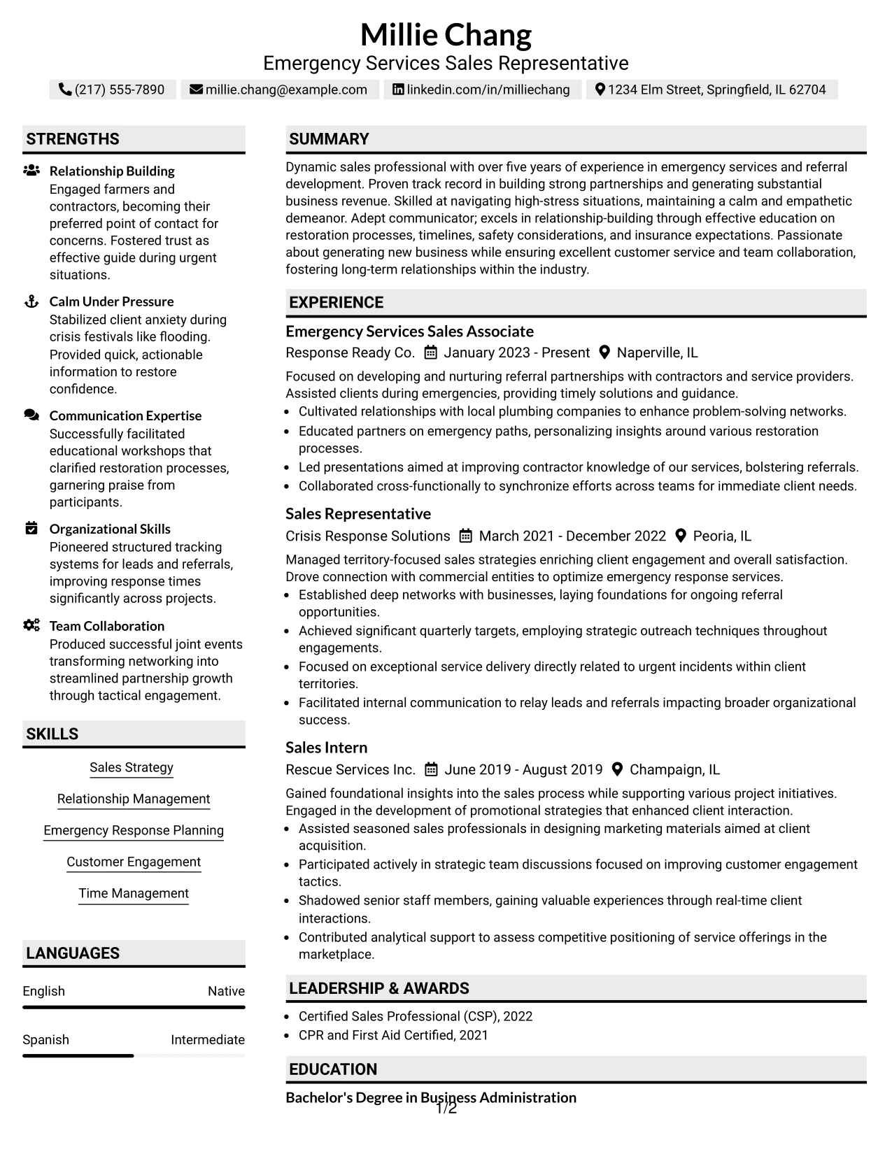 Resume Example Page 1