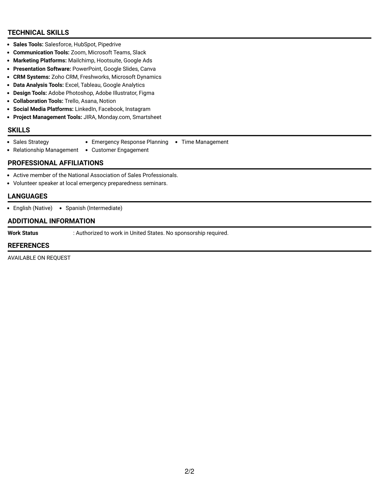 Resume Example Page 2