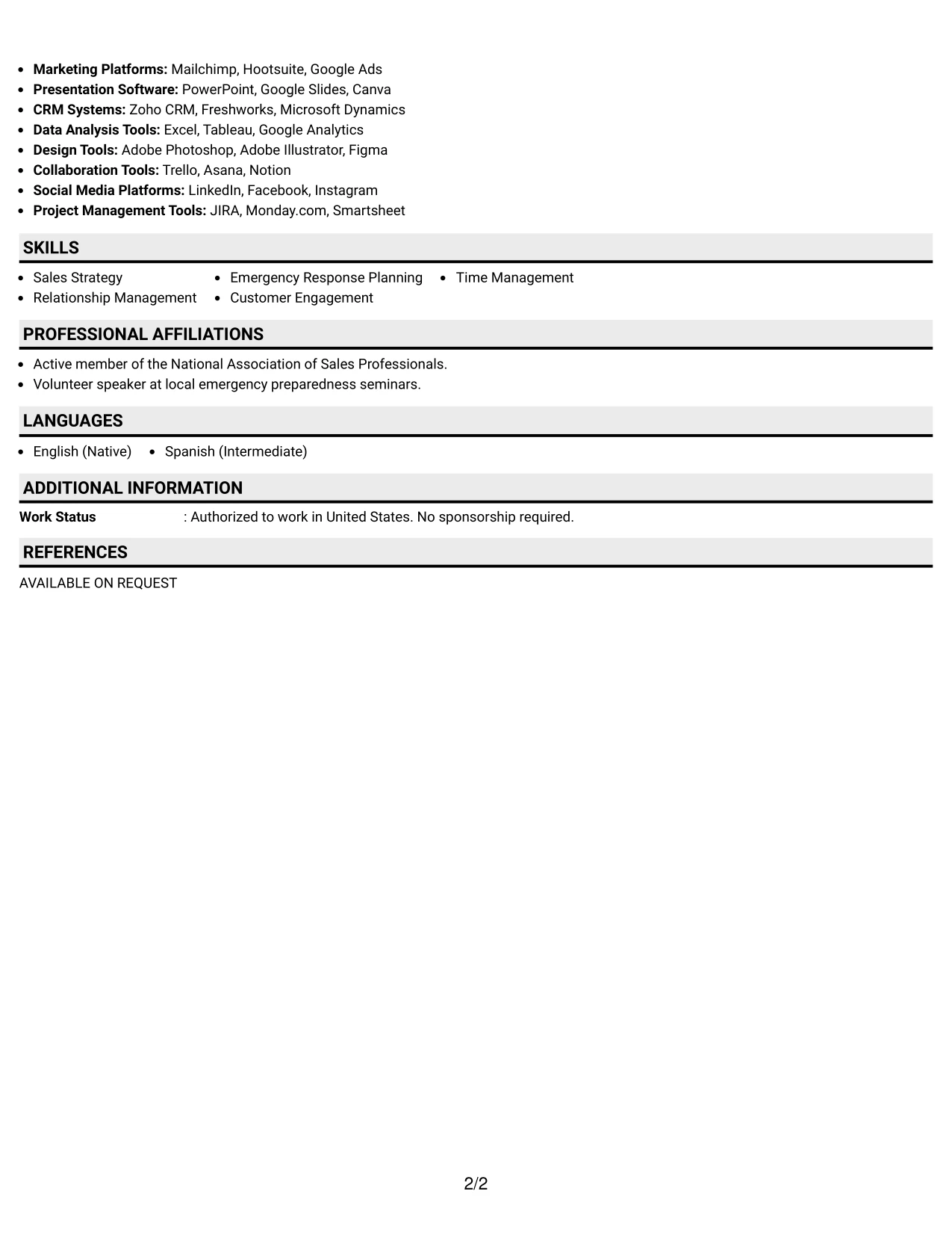 Resume Example Page 2